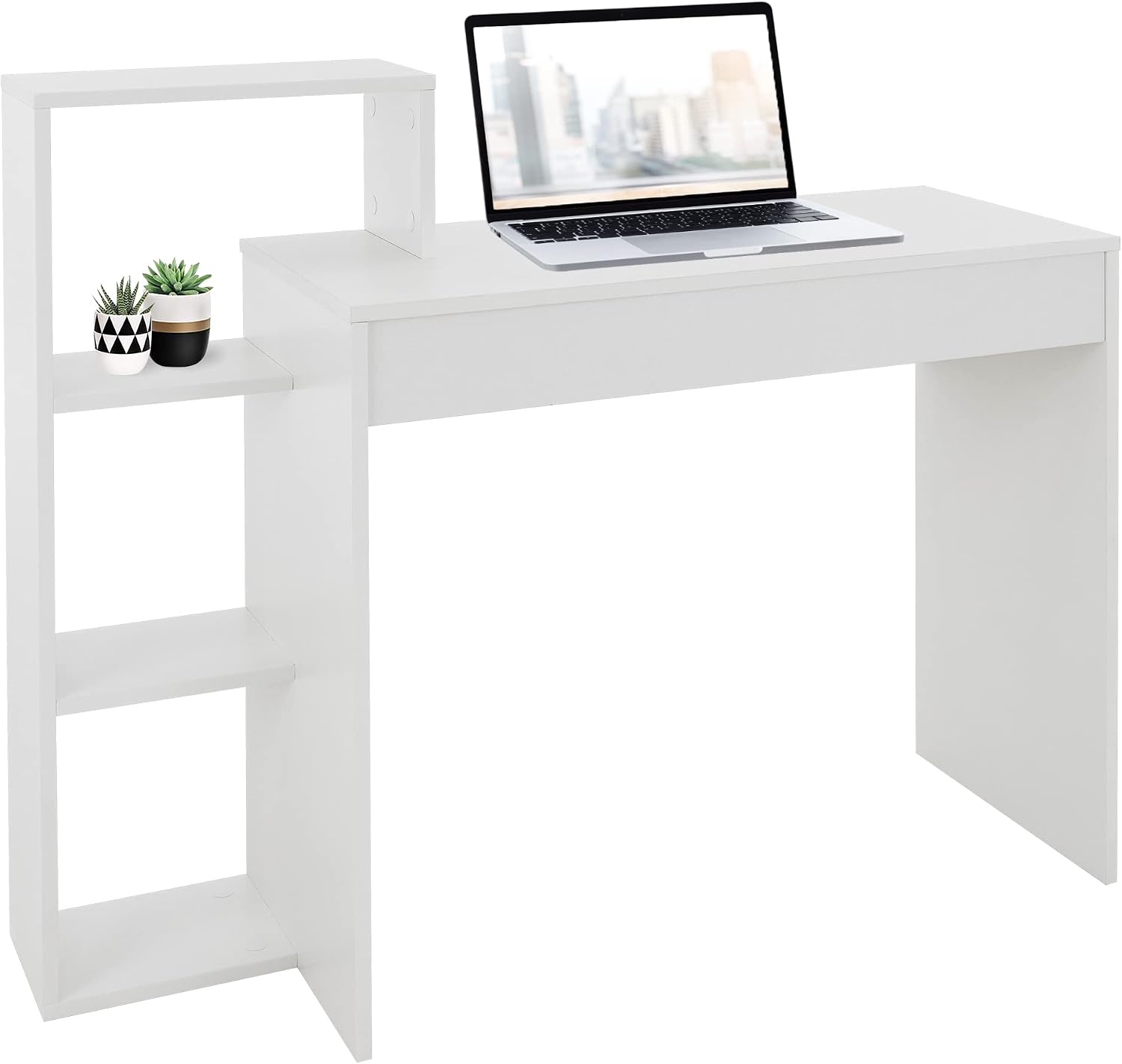 ML-Design Scrivania 2-in-1 con Libreria a 3 Ripiani 110 x 72 x 40 cm - Legno Bianco