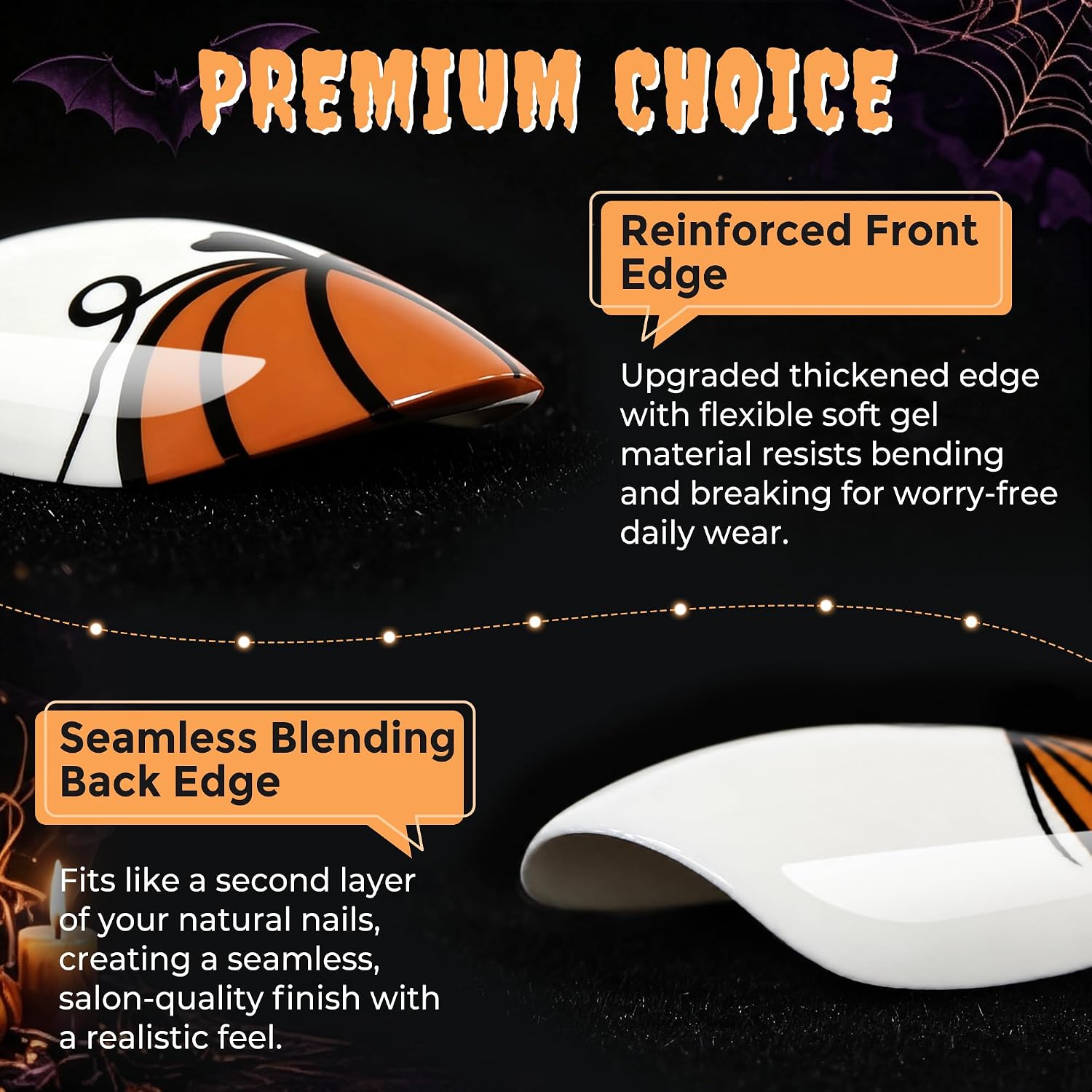 Thumbnail 5 de UNA GELLA UG-BX013 Halloween Press-On Nails, Short Almond, 32-Piece Pumpkin Plaid Set