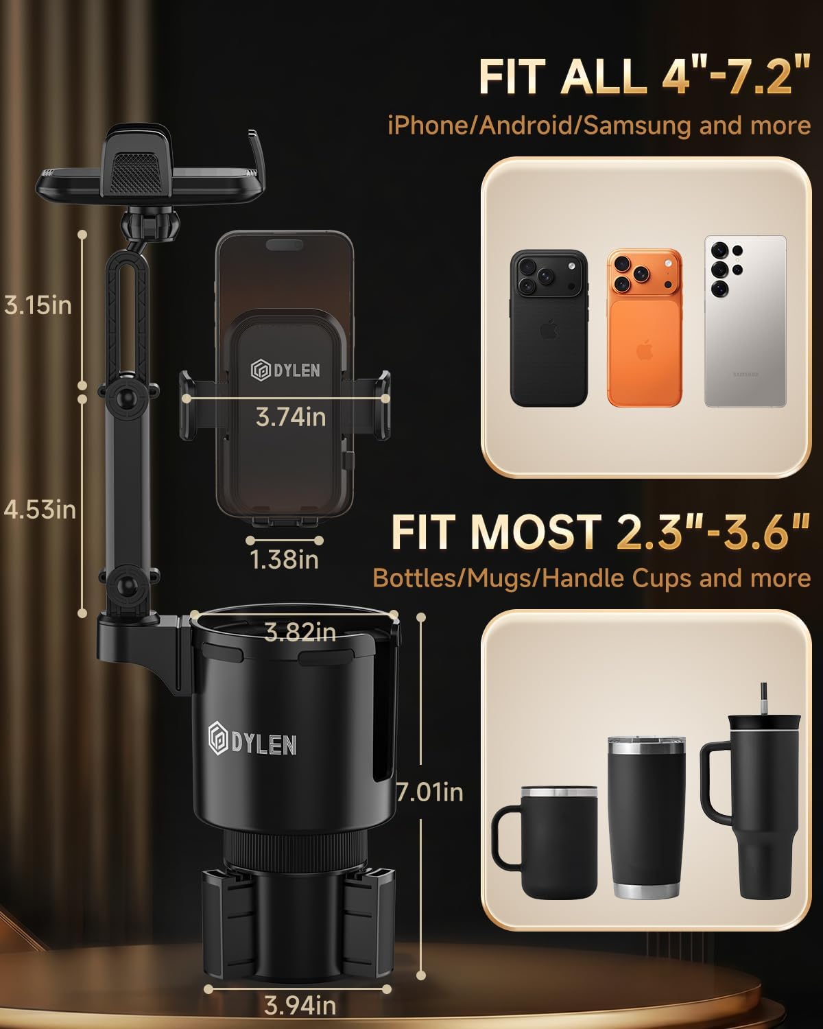Thumbnail 4 de DYLEN Cup Holder Phone Holder for Car: 2-in-1 Cup Holder Mount with Adjustable Base