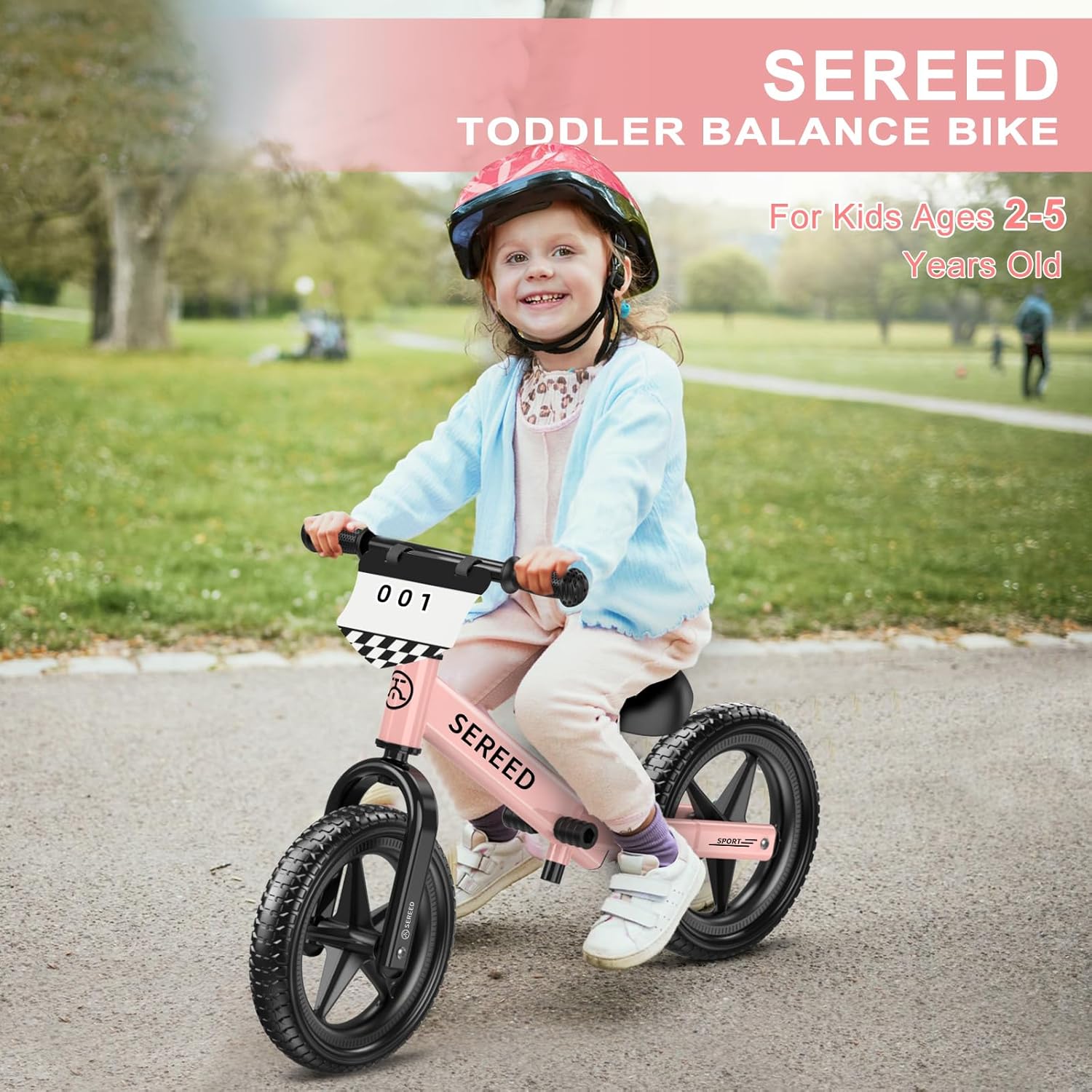 Thumbnail 3 de SEREED Toddler Balance Bike (2 Years Old), No-Pedal Kids Bike with Tool-Free Height Adjustment (Pink)