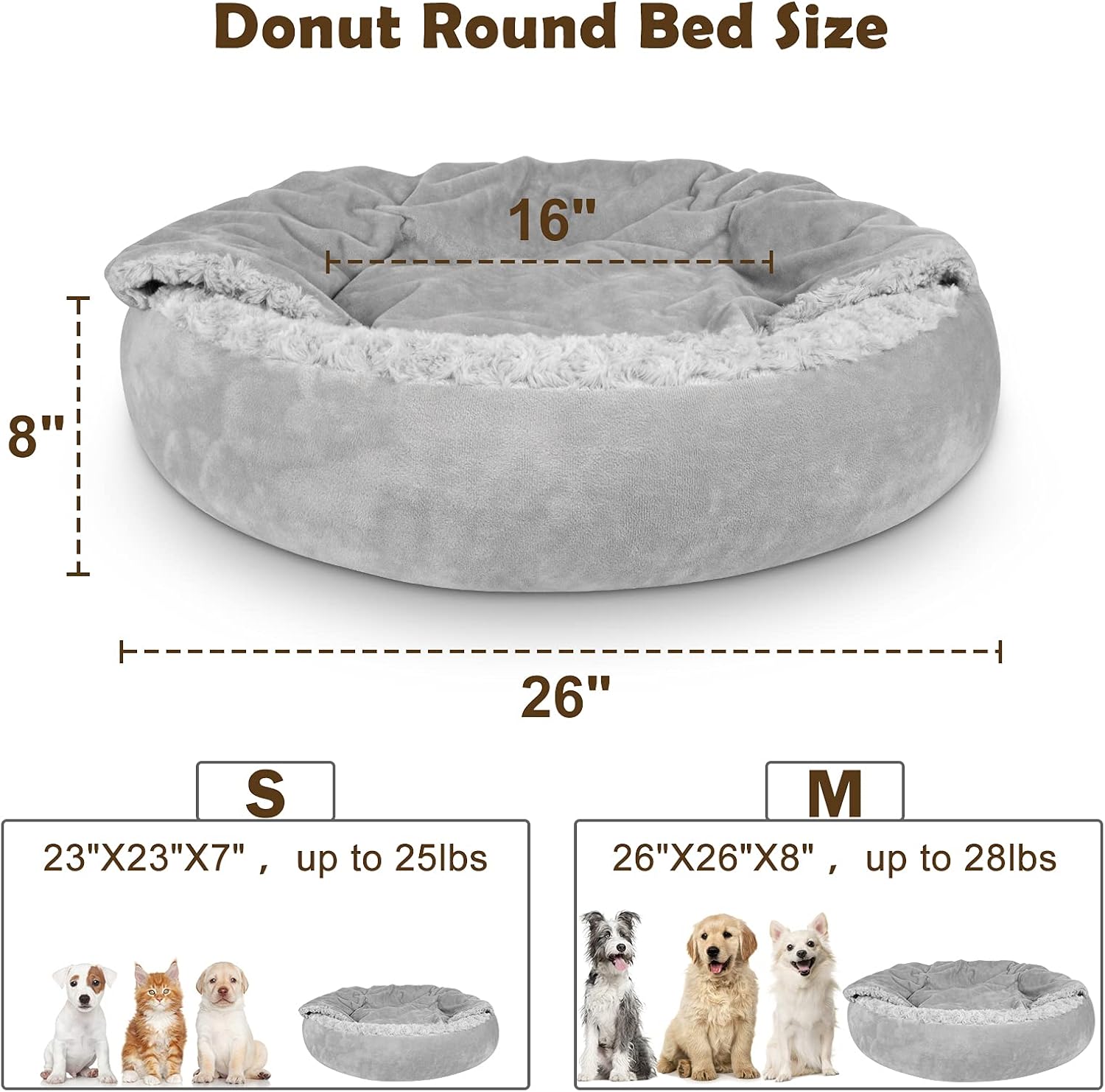 Detalle de JOEJOY Round Dog Bed, 26-Inch with Attached Blanket and Non-Slip Bottom