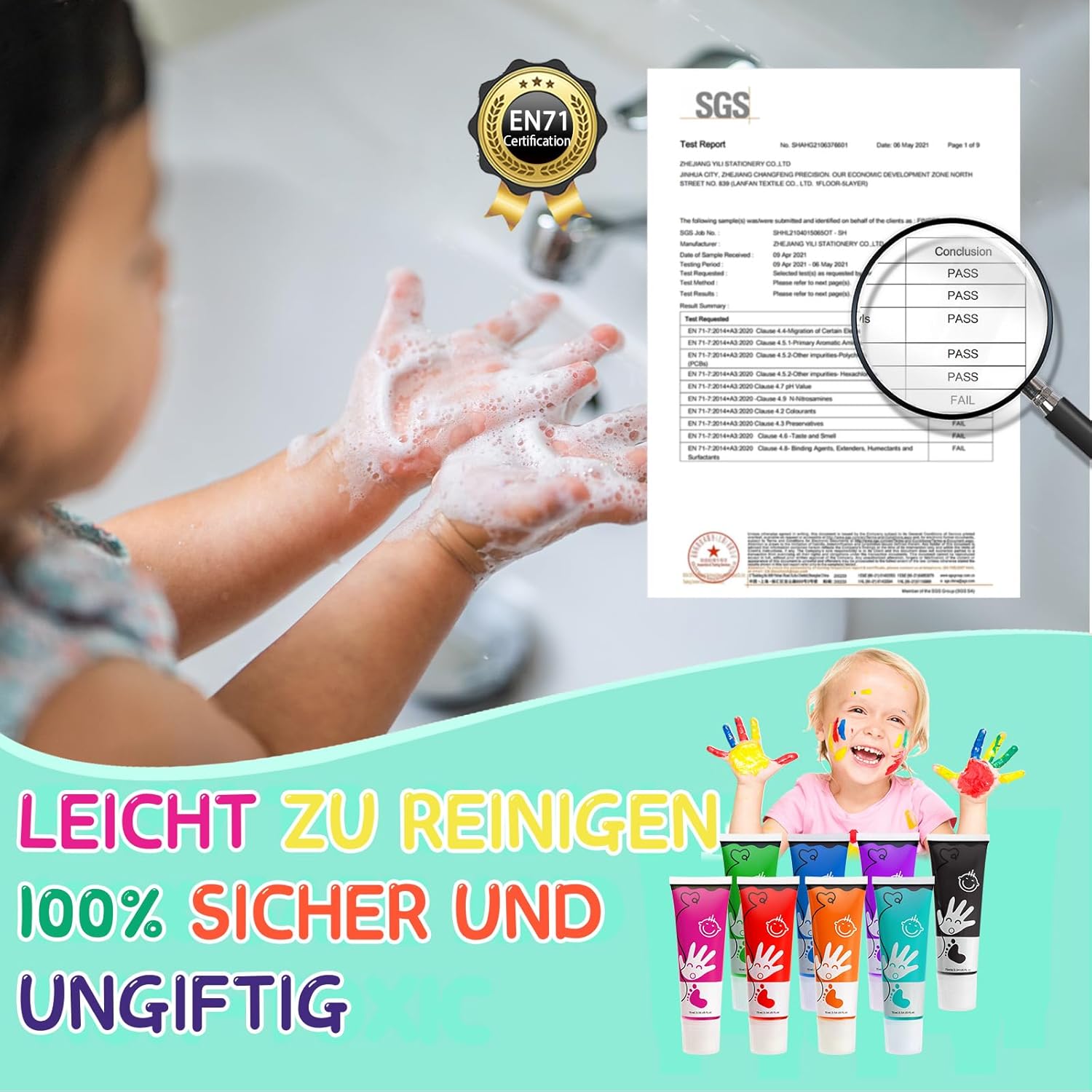 Thumbnail 3 de TOGOU2S Kinder-Fingerfarben (ungiftig) mit Schwammkopf, 8 Farben, waschbar – Fingerabdruck- & Malset