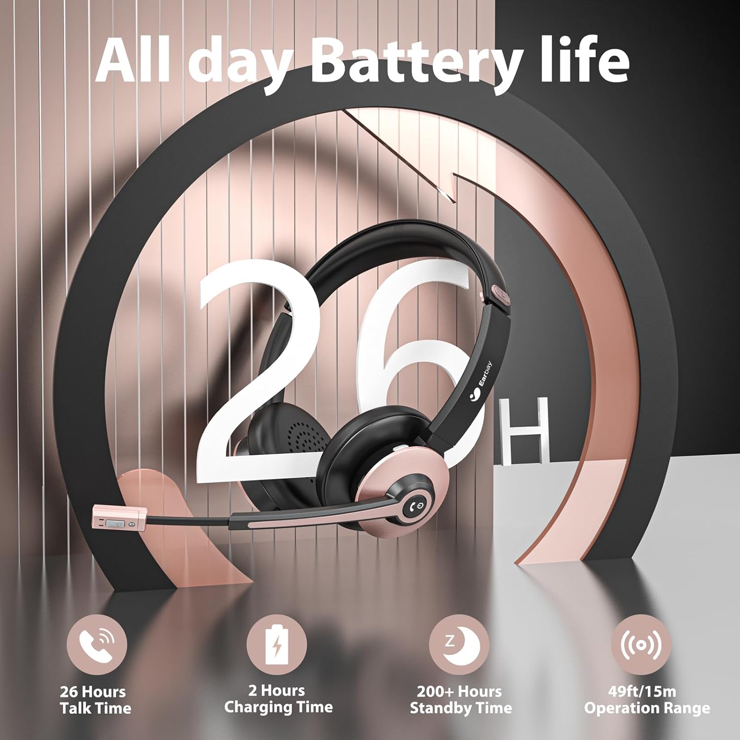 Detalle 1 de Earbay BT782 Wireless Headset 26H playtime