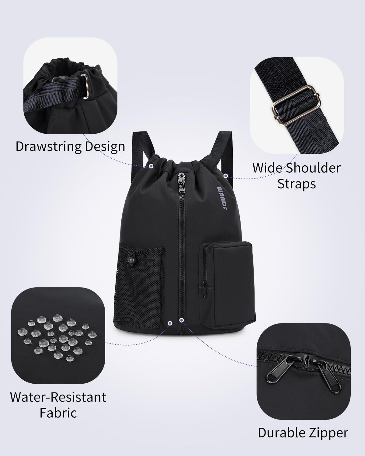 Thumbnail 6 de WANDF Drawstring Gym Bag with Shoes Compartment – 24L, 31 x 16 x 49 cm, Water-Resistant