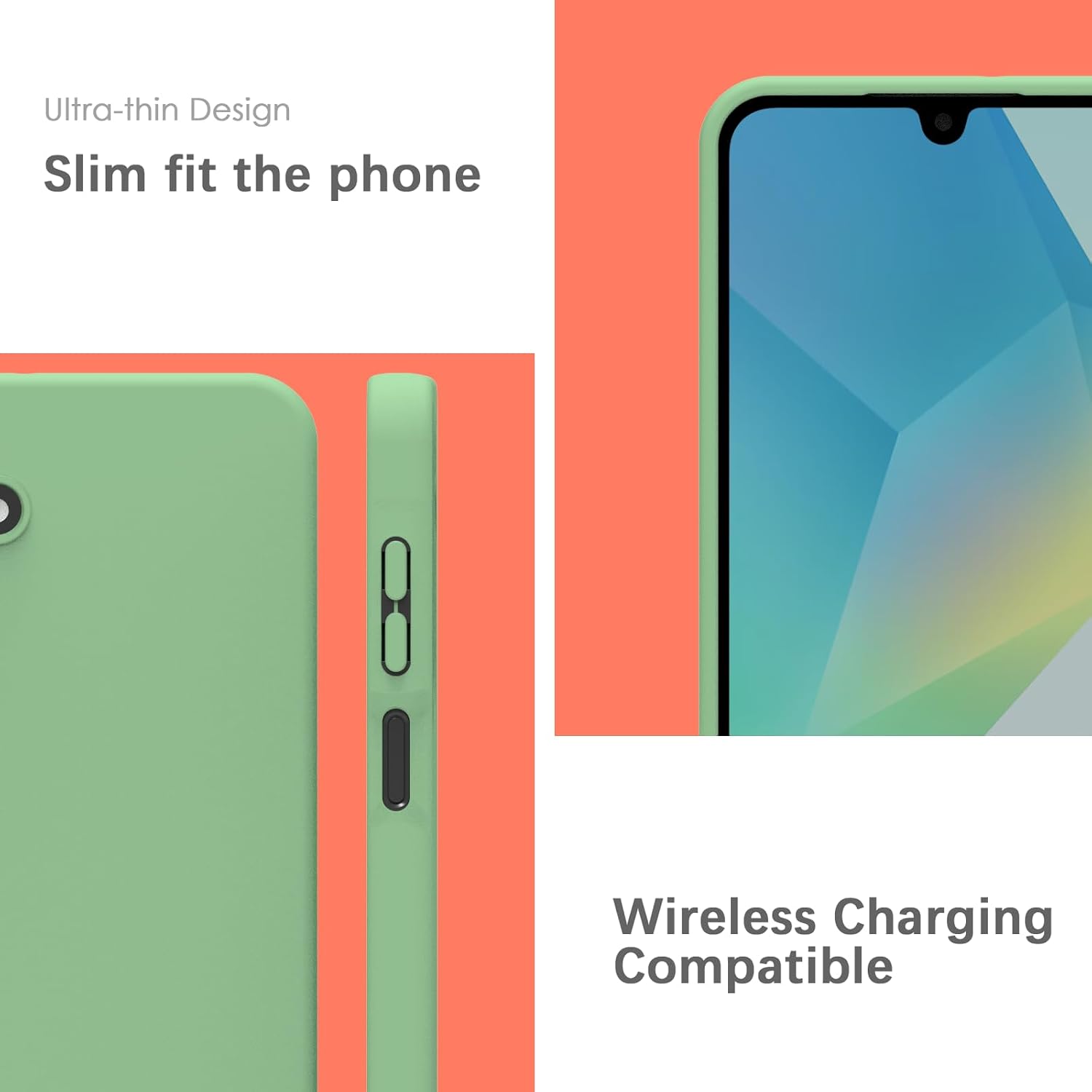 Detalle de YATWIN Silicone Case for Samsung Galaxy A16 5G (Soft-Touch, Shockproof, DustProof) – Mint Green