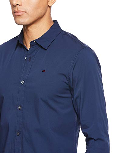 Detalle de Tommy Jeans Tjm Original Stretch Shirt Dm0dm04405 Camisa azul para hombre