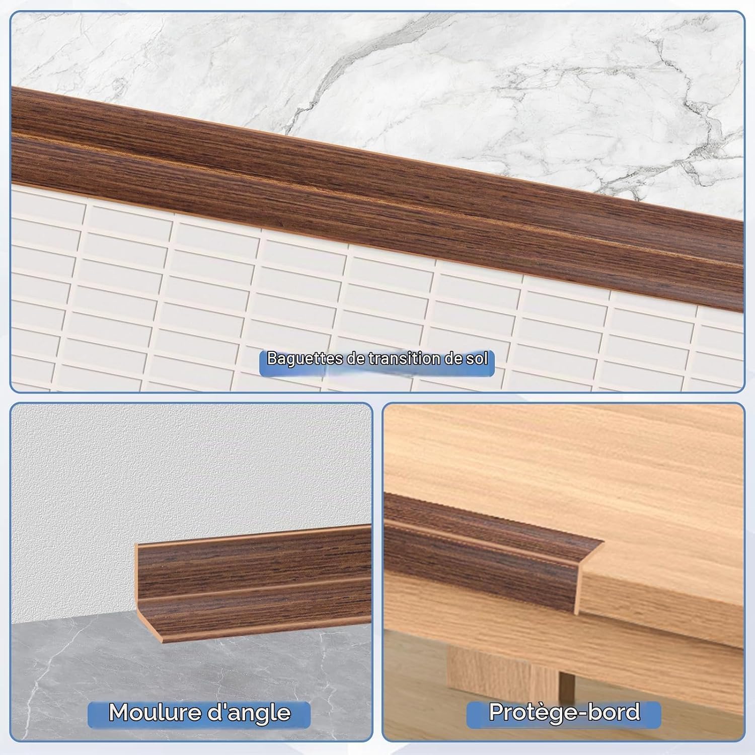 Detalle de XiangEStar zelfklevende PVC-hoeklijst, 6 m, bruine houtnerf