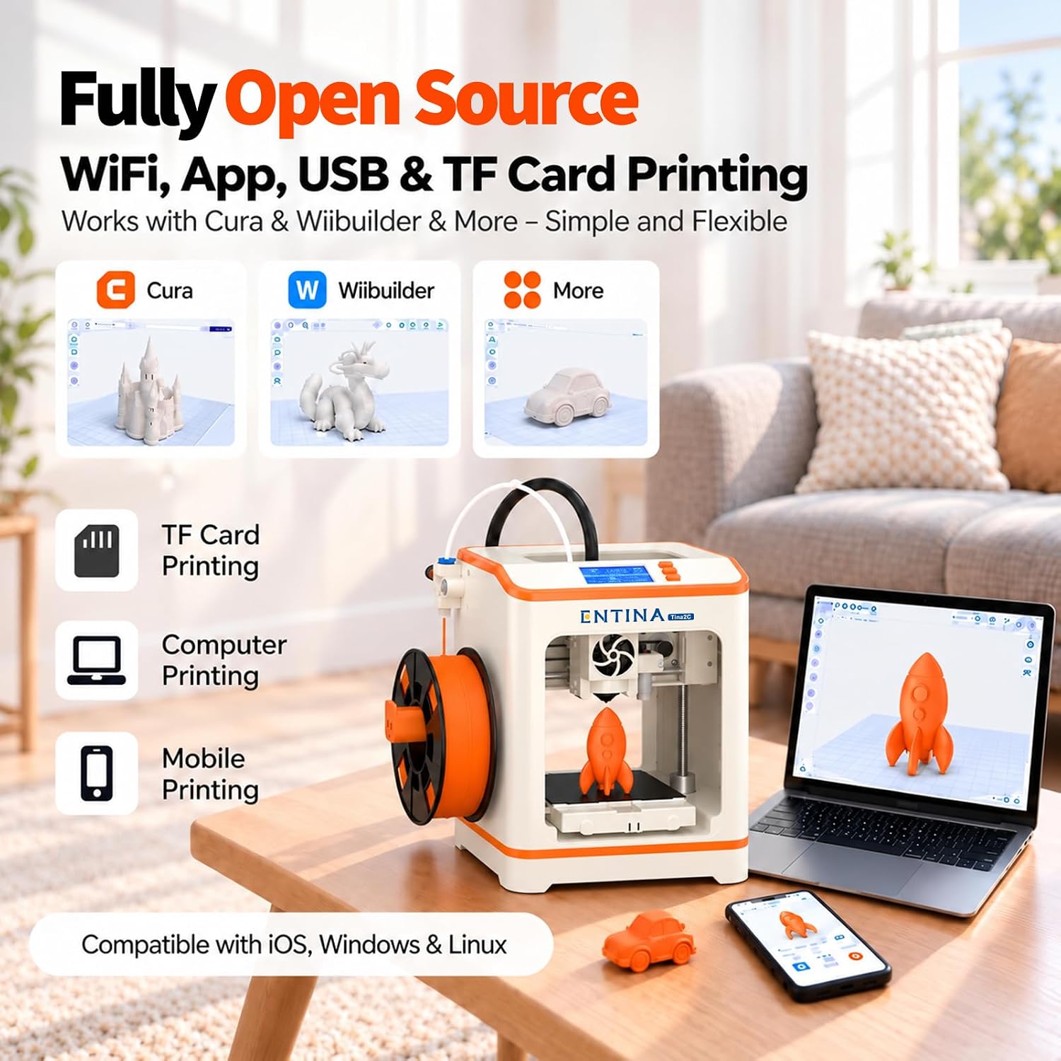 Thumbnail 6 de Entina Tina2C Mini 3D Printer with Auto Leveling and WiFi App Control