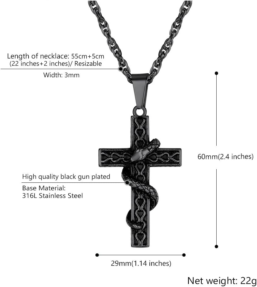 Thumbnail 2 de Collana PROSTEEL personalizzabile con ciondolo croce e serpente in acciaio 316L (placcato oro/nero/blu) con catena regolabile