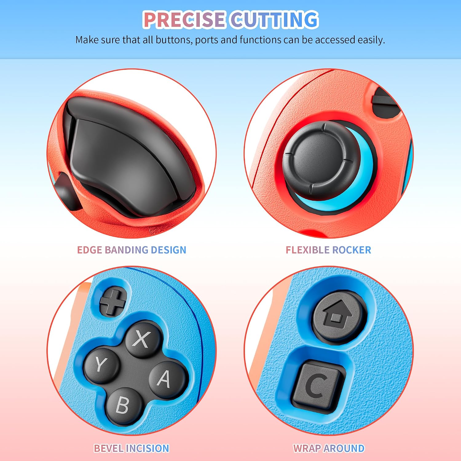 Detalle de FUNDIARY Switch 2 Grip Case, Silicone Controller Cover, Blue and Red