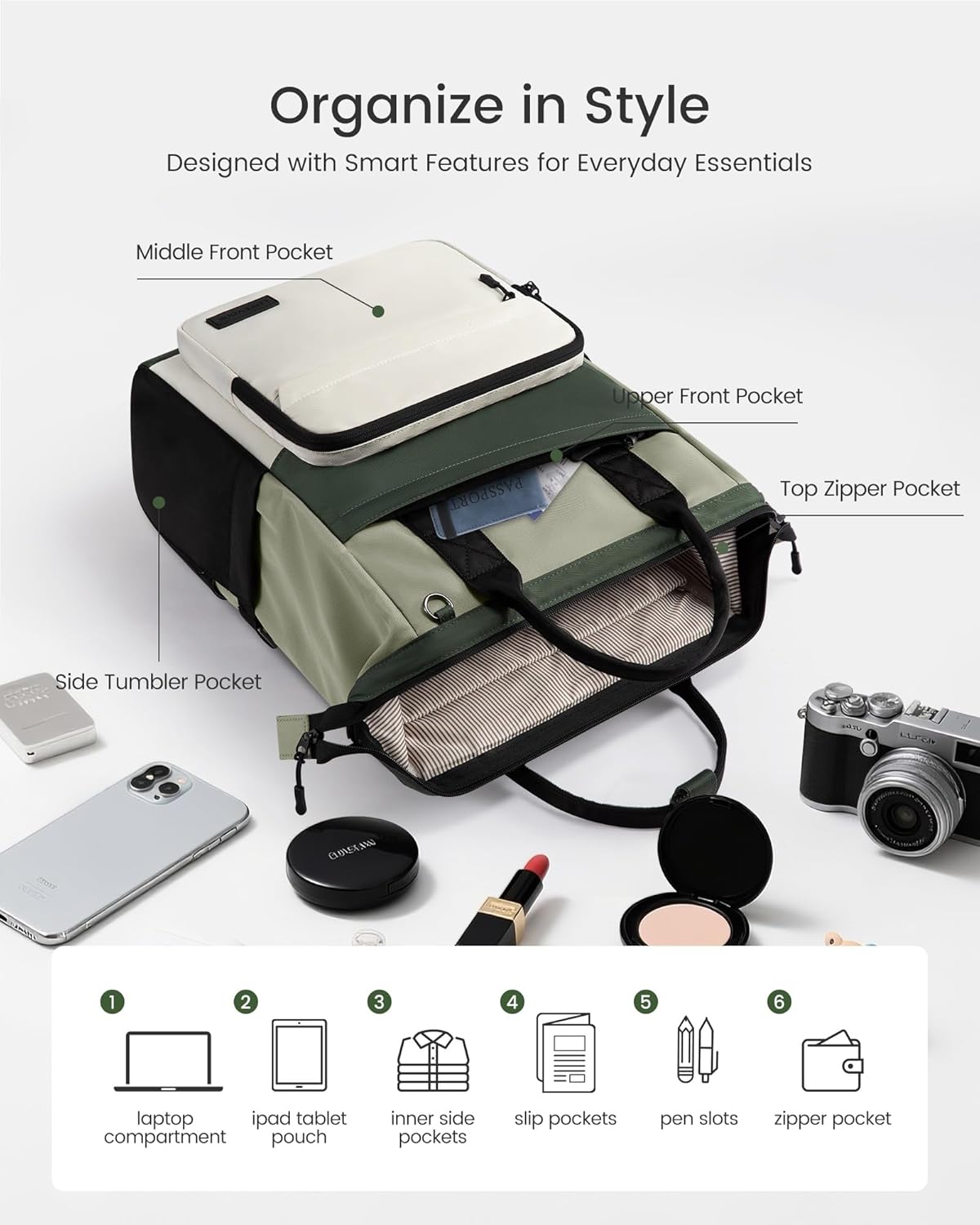 Detalle de LOVEVOOK Damen-Rucksack für 15,6-Zoll-Laptops – eleganter City- & Schulrucksack mit Organizer