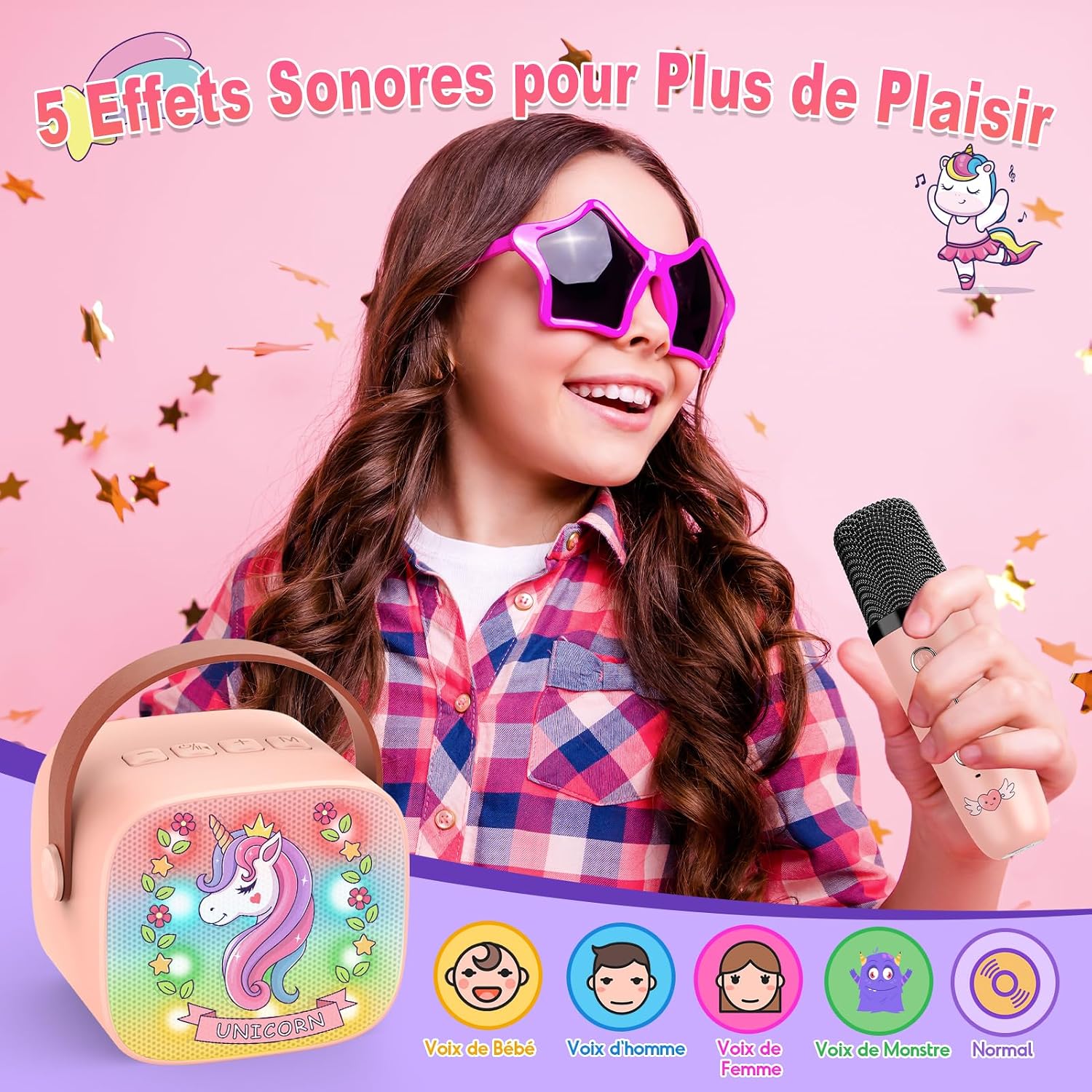 Detalle de Dislocati Micro Karaoke Enfant avec 2 Microphones Sans Fil Bluetooth – Hypnotisant pour les petites stars