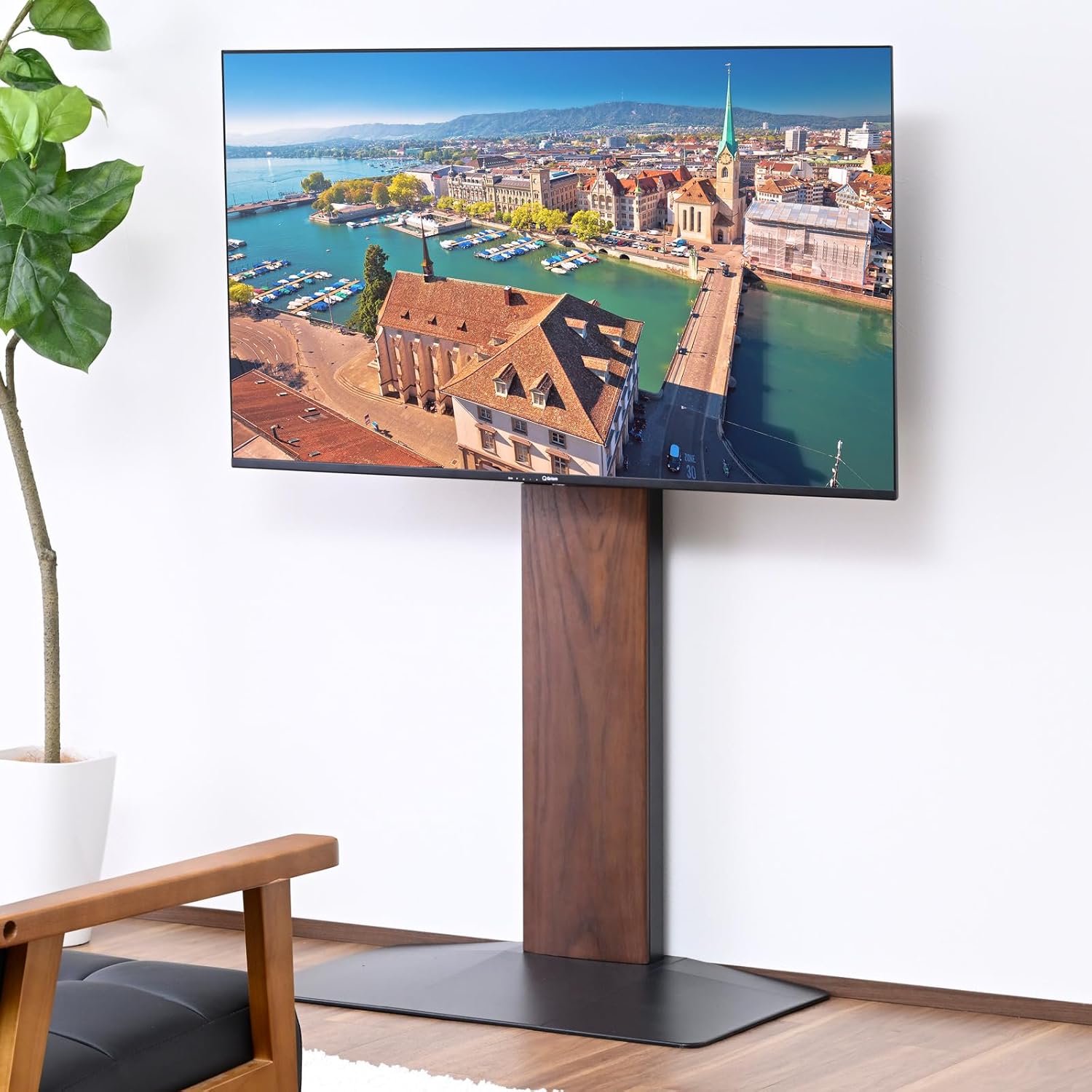 Detalle de 山善 LTSW-F75(BK/WL) 壁寄せテレビスタンド 32~85型対応・10段階高さ調節 ブラック/ウォルナット