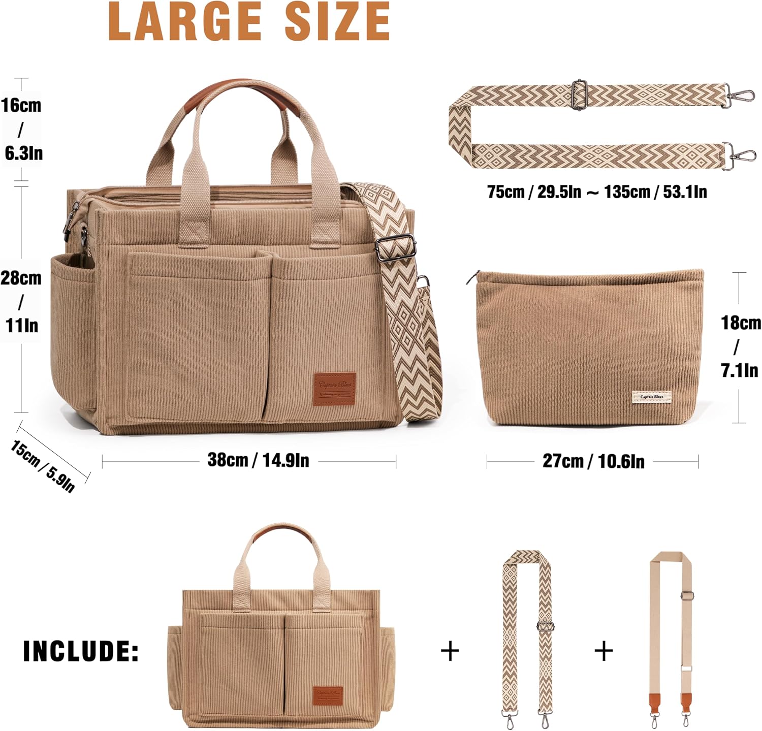 Detalle de Captain Blues corduroy zip tote bag 15.6 inch