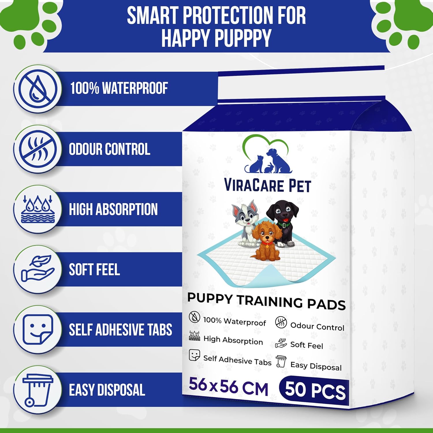 Detalle 2 de ViraCare 56 x 56 cm Puppy Training Pads – 50 Pack