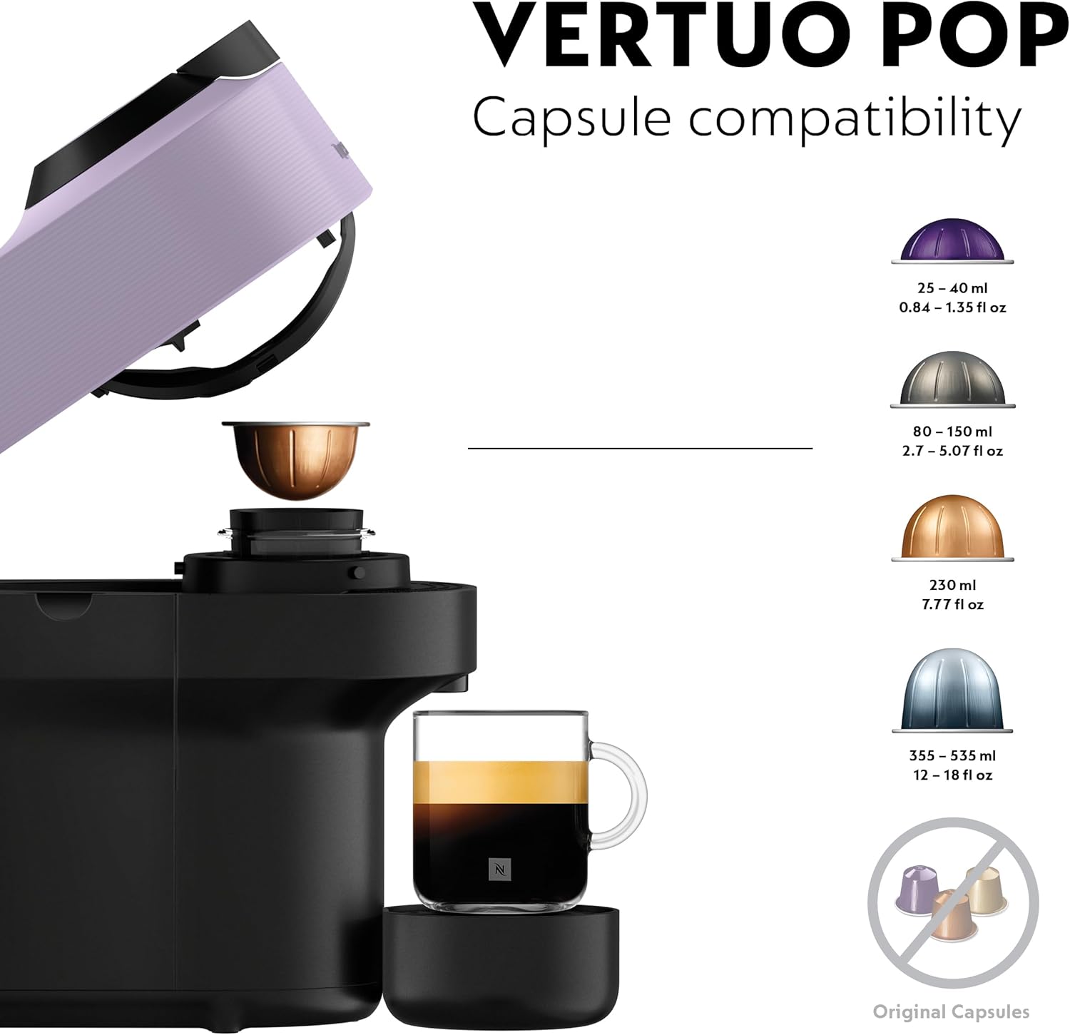 Detalle de Nespresso Vertuo Pop Coffee Pod Machine by Krups XN9206G0 (Lilac) – Starter Set Included