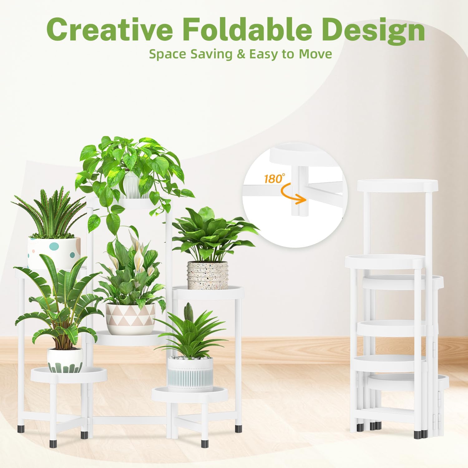 Detalle de iDavosic.ly 6-Tier Folding Plant Stand with Waterproof Trays, White
