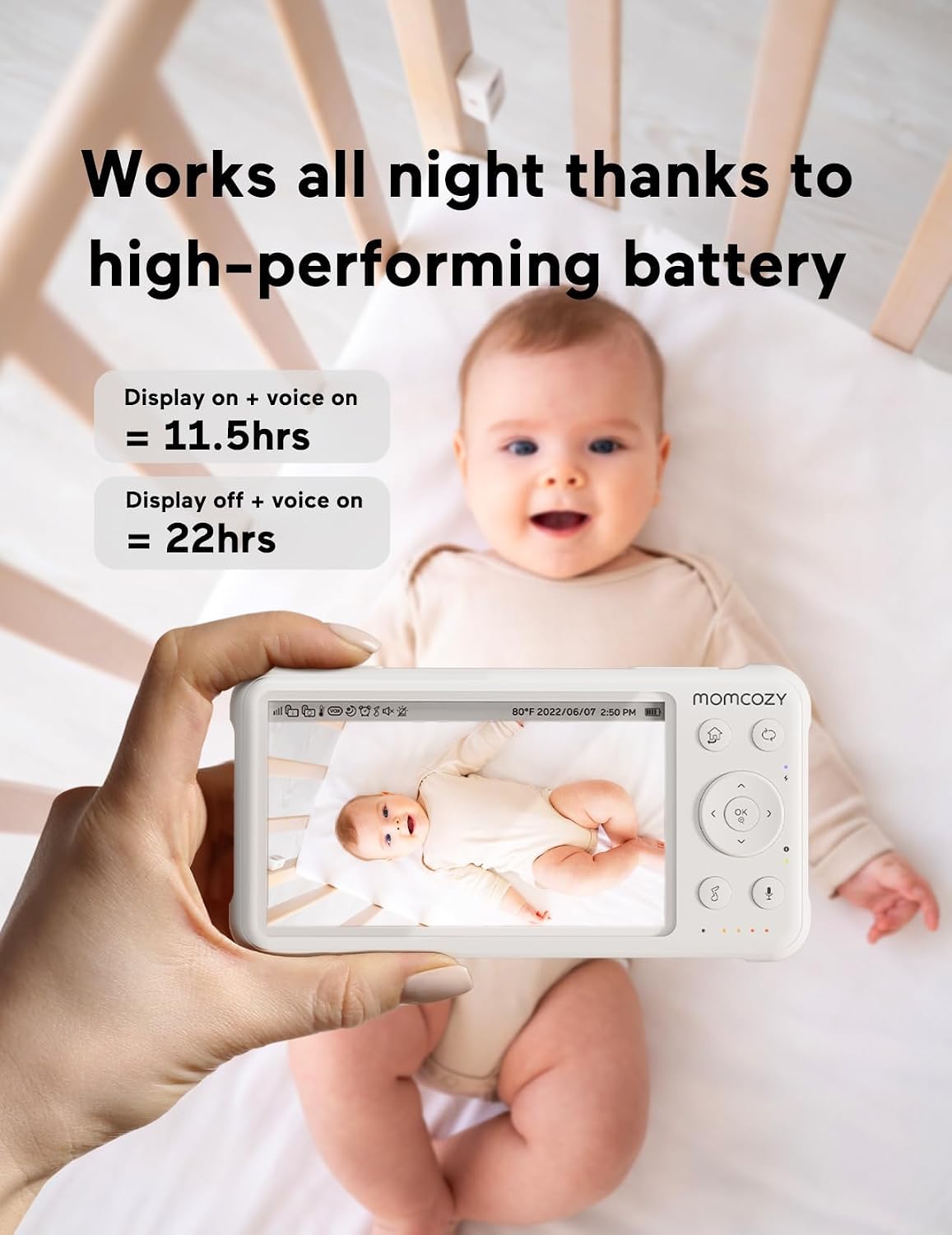 Thumbnail 5 de momcozy Baby Monitor with 2 Cameras: 5-Inch 1080P Split Screen, No WiFi, 5000mAh Battery