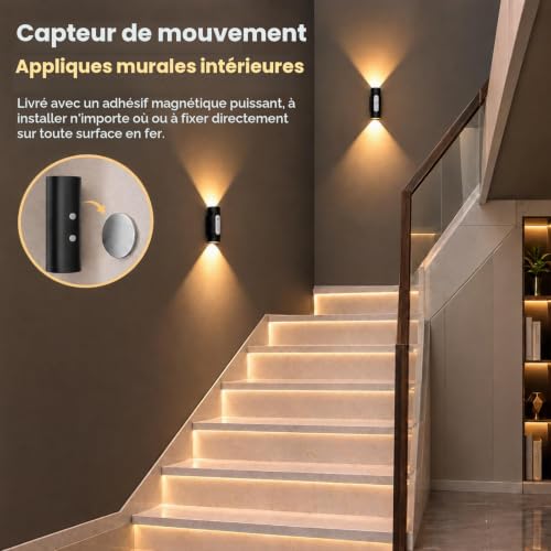 Thumbnail 3 de WOBSION Applique Murale LED avec Détecteur de Mouvement et Télécommande – Lot de 2 (Noir)