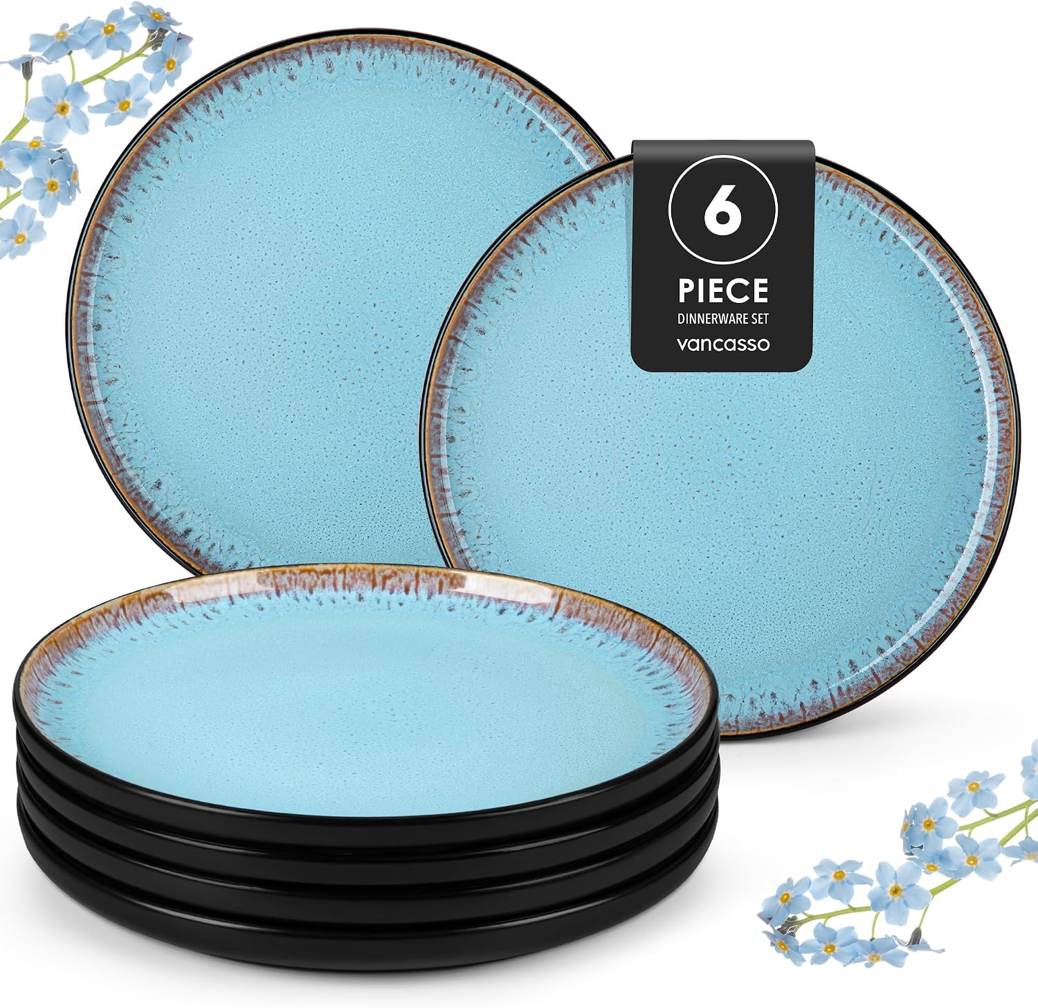Detalle de vancasso Amber VC-AMBER-B-24-LDP Stoneware Dinner Plates, Set of 6, Blue