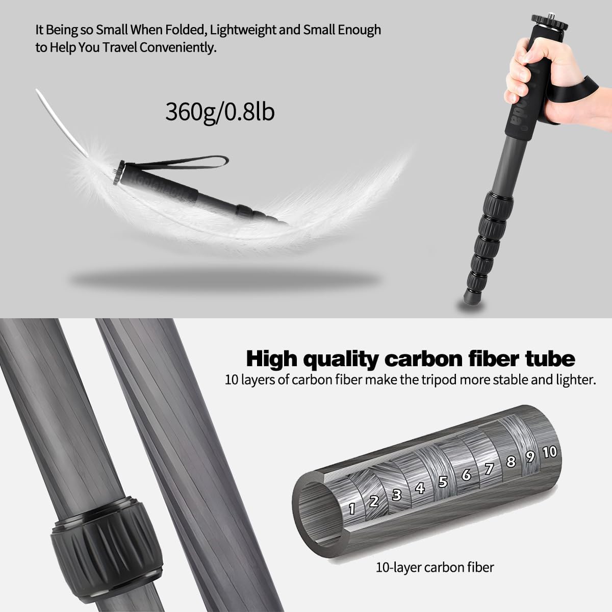 Thumbnail 1 de Koolehaoda Carbon Fibre Monopod MP286C — 6-Section, 10kg Load, Lightweight Portable Monopod