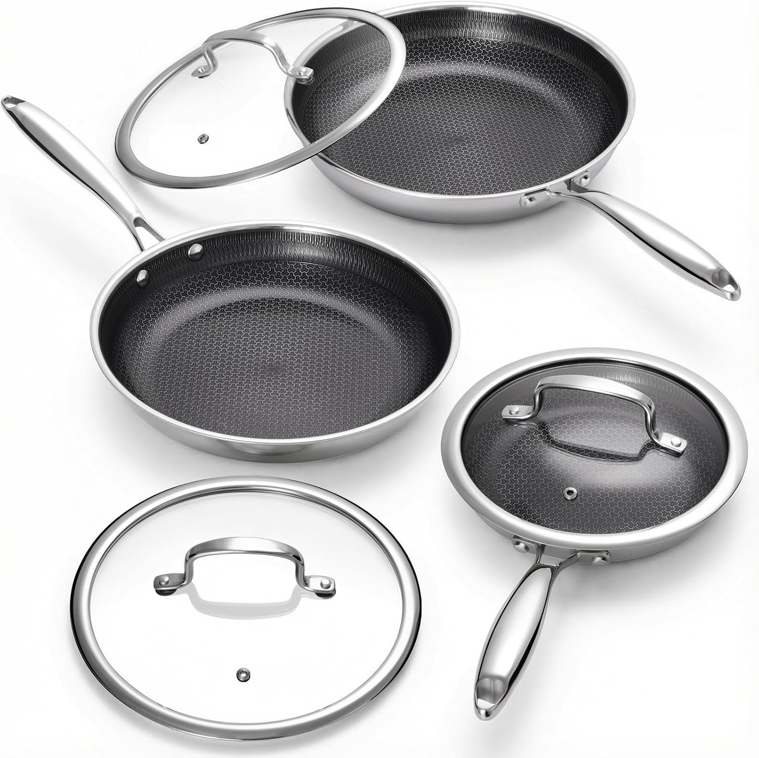 Detalle de USELUCK Hybrid Nonstick Frying Pan Set, 8/10/12-Inch, Induction Compatible