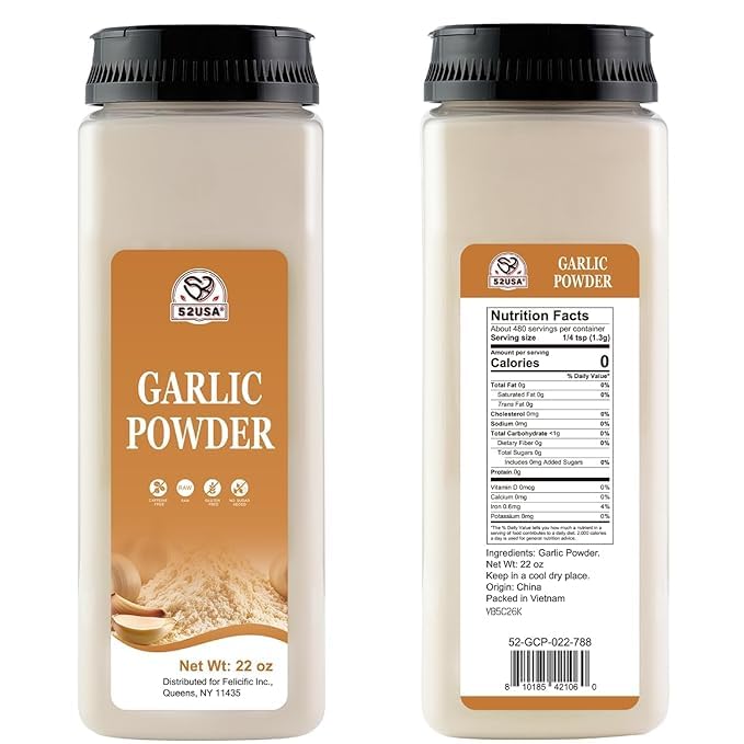 Detalle de 52USA 52-GCP-022-788A Garlic Powder, 22 oz, Non-GMO and Gluten-Free