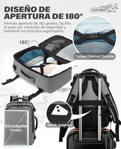 Detalle 2 de Mochila de cabina VANKEV 45x36x20 cm para EasyJet (30 L), organización y comodidad en viaje