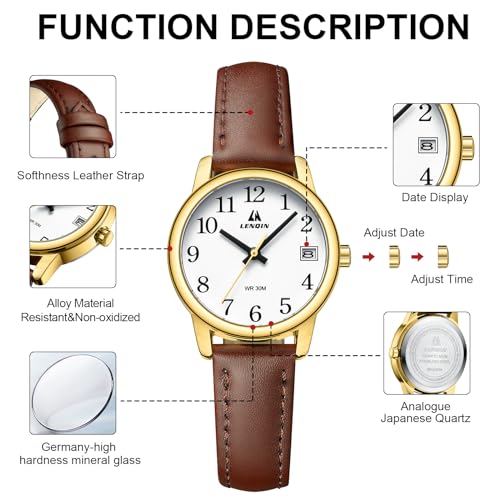 Thumbnail 6 de LN LENQIN Montre Femme Quartz Étanche - Bracelet Cuir 30 mm