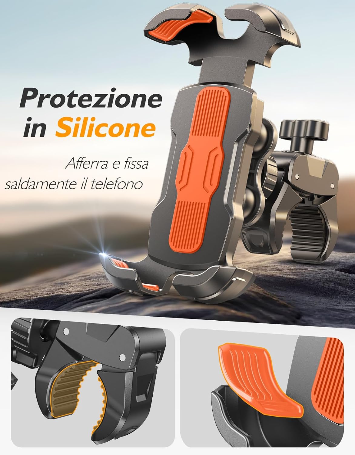 Thumbnail 2 de Rolgno Porta Cellulare Moto — Supporto manubrio 360° con assorbimento Vibrazioni e installazione senza attrezzi
