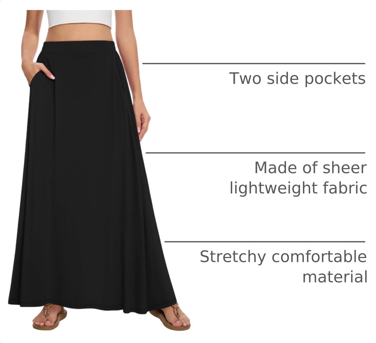 Detalle 2 de Leafsay Womens Maxi A-line Long Skirt with Pockets