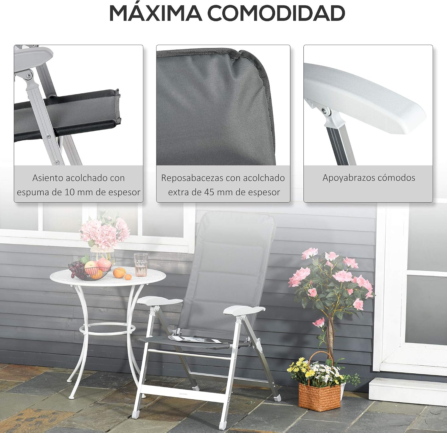 Thumbnail 6 de Outsunny Silla de Jardín plegable 75x61,5x114,5 cm