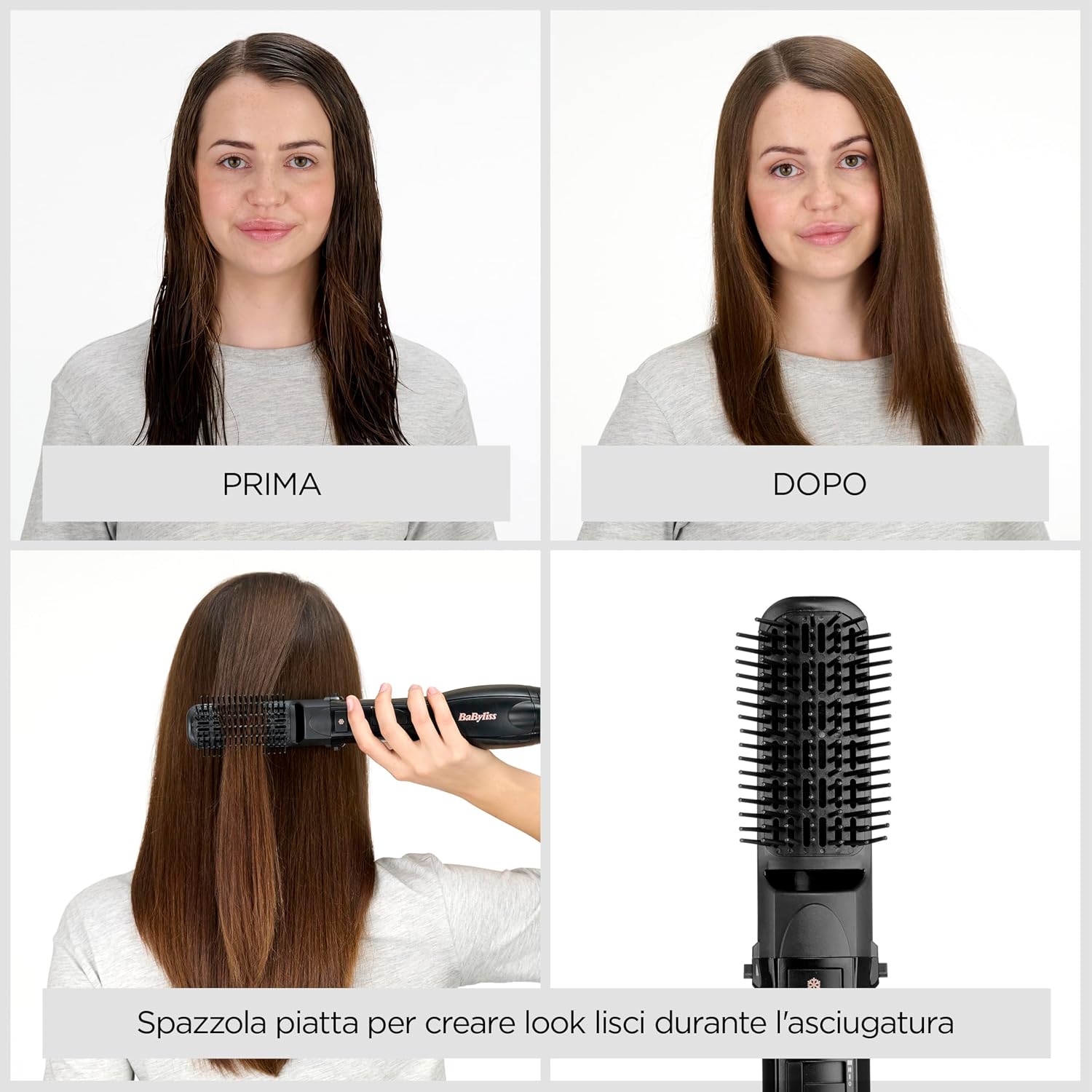 Detalle de BaByliss Smooth Style AS122E: spazzola ad aria calda 1200W con 4 accessori e tecnologia ionica anti-crespo