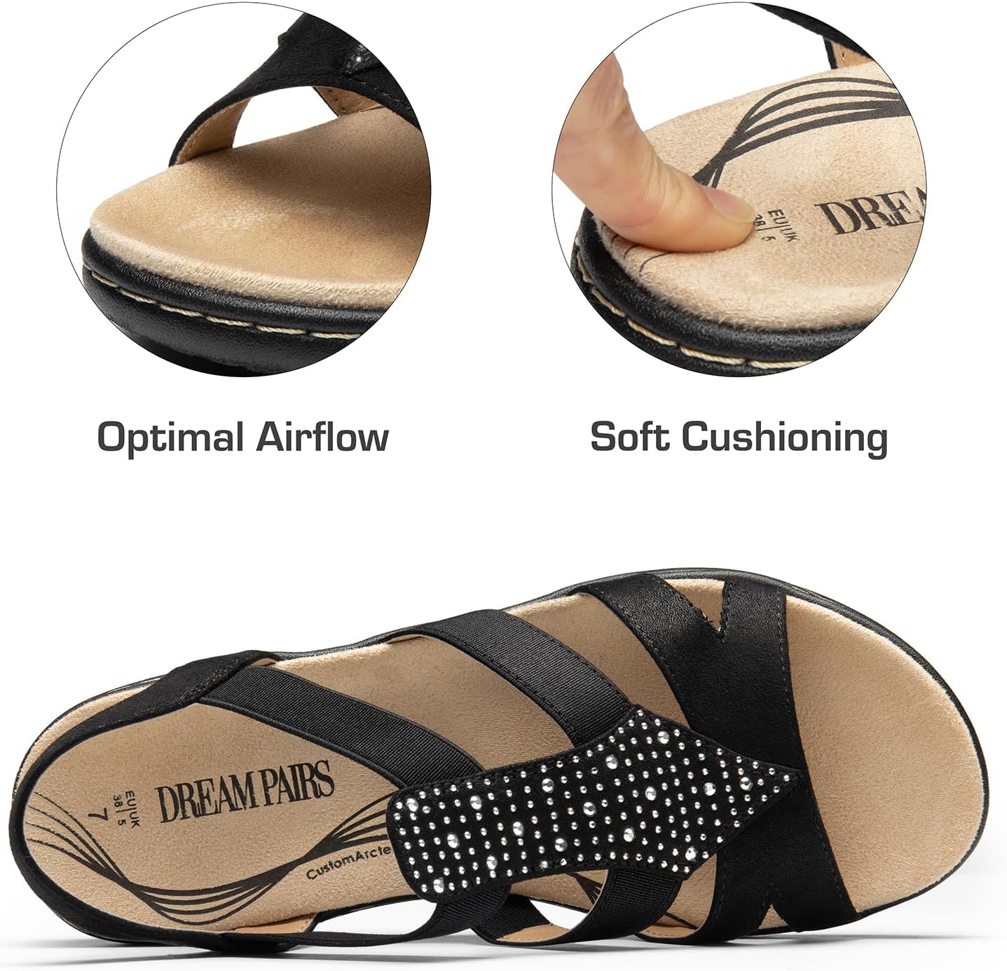 Thumbnail 4 de DREAM PAIRS Women’s Comfortable Arch Support Dressy Flat Sandals with Elastic Strap