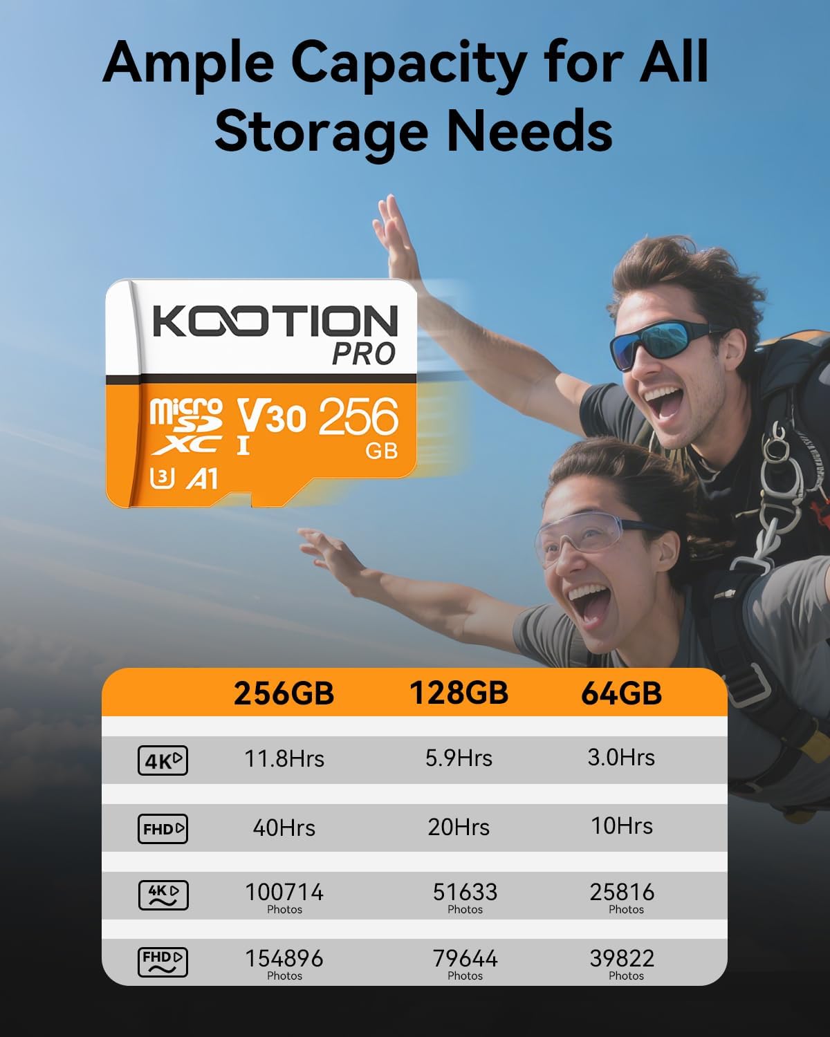 Thumbnail 5 de KOOTION Scheda Micro SD da 256 GB – SDXC UHS-I U3 V30 A1, 95–100 MB/s lettura, 45 MB/s scrittura