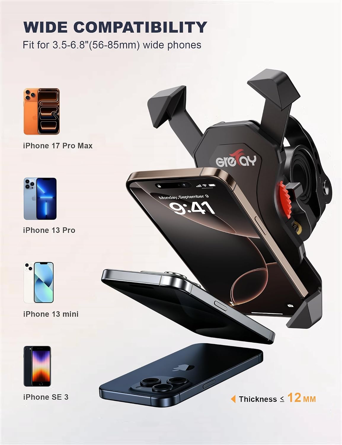 Thumbnail 2 de Grefay PB03AC fietstelefoonhouder, 360° draaibaar voor 3,5-6,5 inch