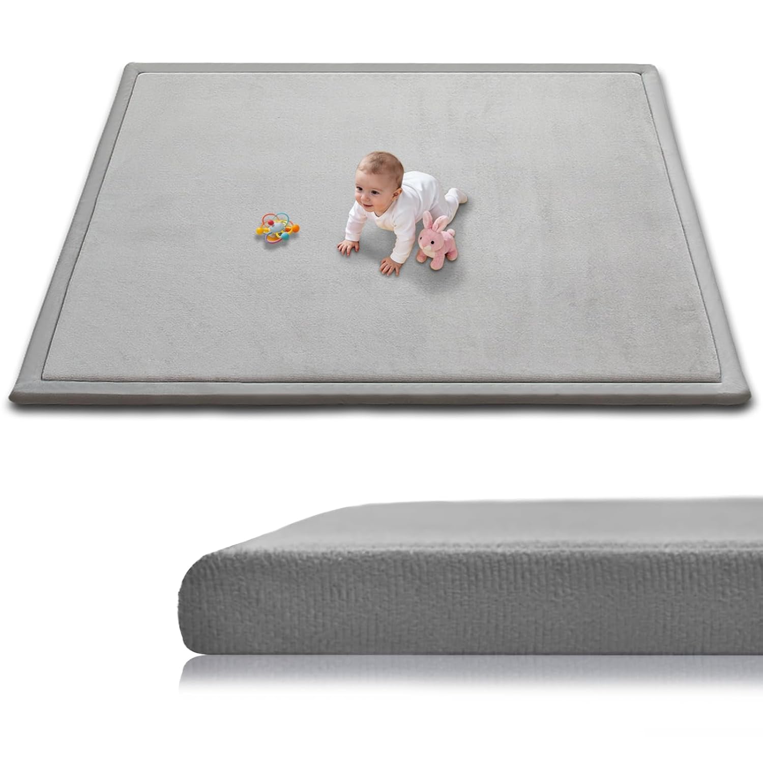 Detalle de RONGFA 71" x 59" Baby Play Mat, 1.3" Memory Foam, Coral Velvet