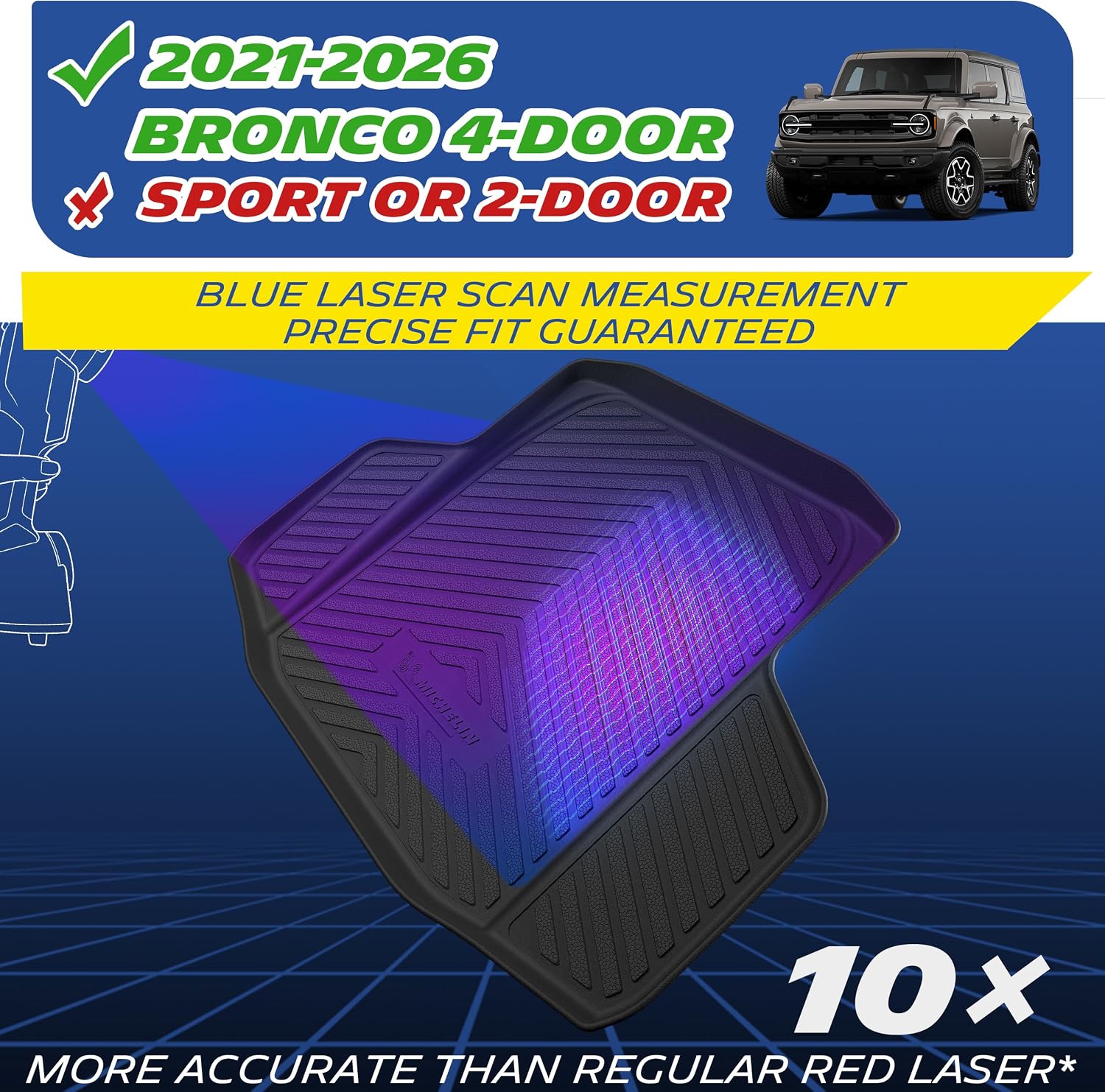 Thumbnail 3 de Michelin All-Weather Vehicle Mats for 2021–2026 Ford Bronco 4-Door (Premier, 3-Piece) - Custom Fit