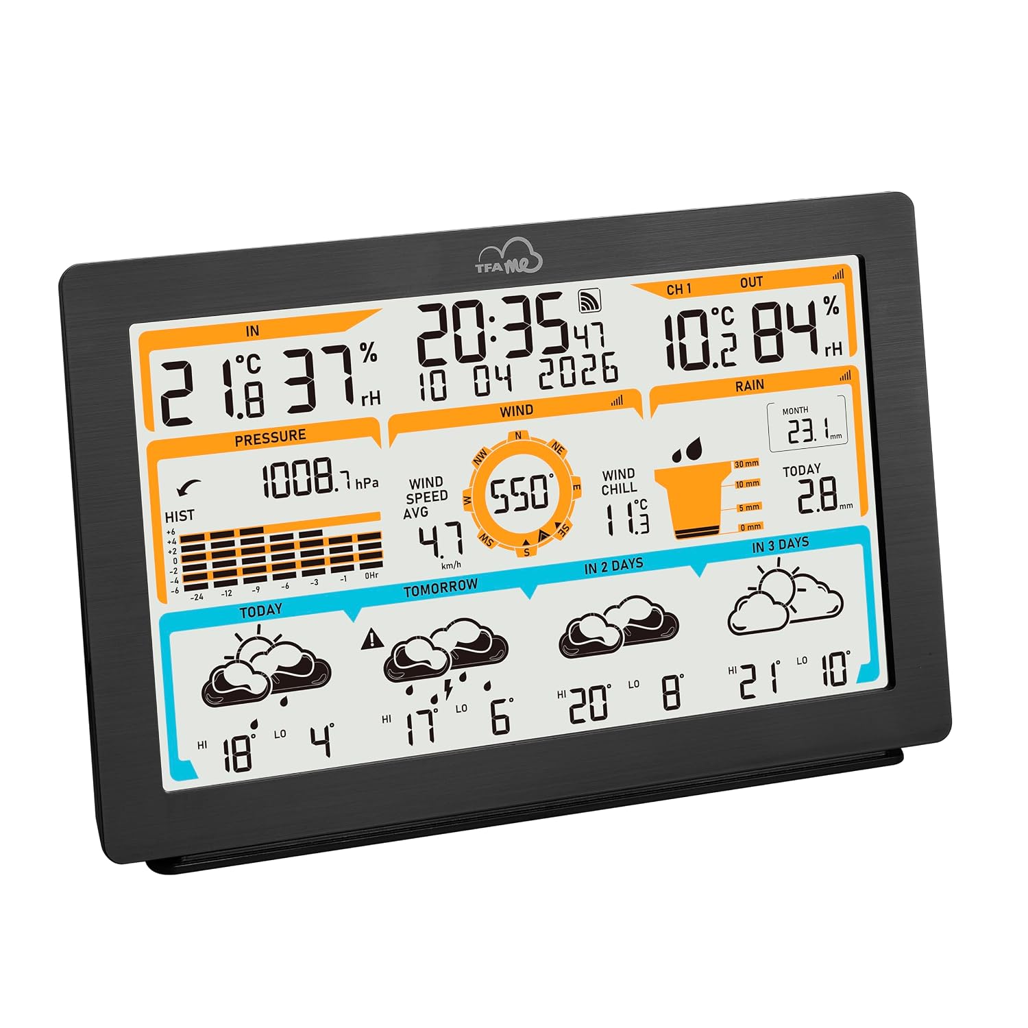 Detalle de Stazione meteorologica WLAN ID-05 8‑in‑1 di TFA Dostmann con sensore esterno: previsioni Meteo professionali e monitoraggio interno/esterno