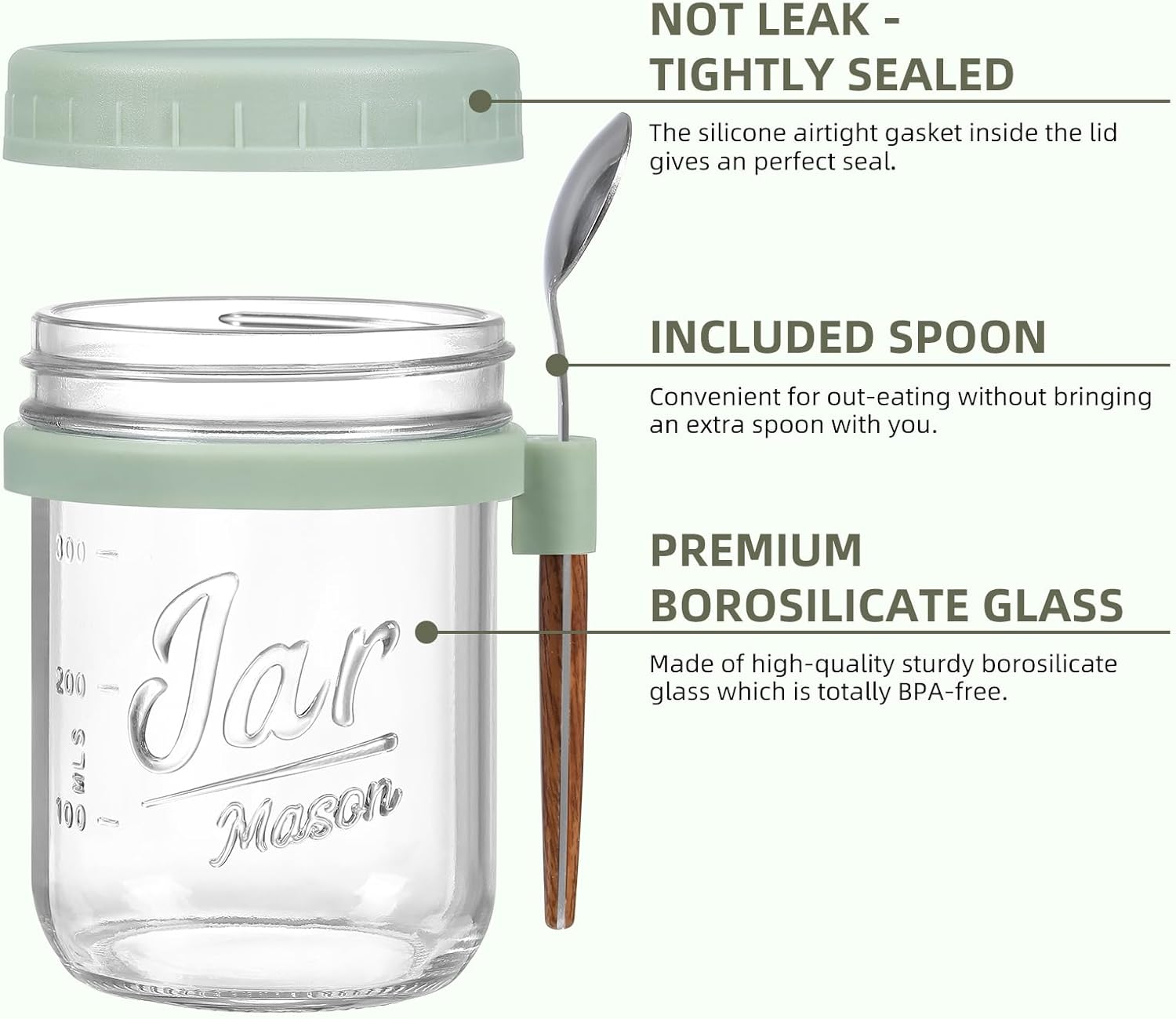 Detalle de 16 oz Mason Overnight Oats Jars with Lids and Spoons 🥣
