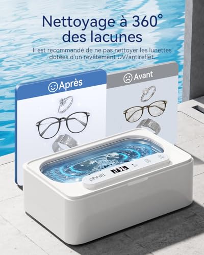 Detalle de Phniti Nettoyeur Ultrasons 47 kHz, Ultrasonic Cleaner 330 ml – Nettoyage profond pour bijoux et prothèses