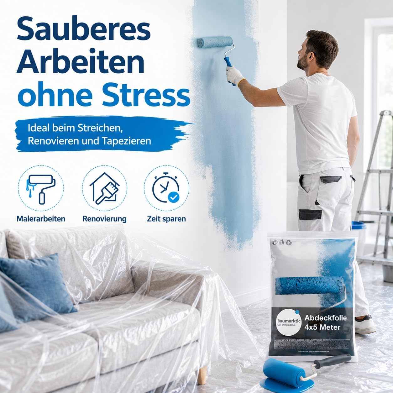 Detalle 2 de 6-pack målarpresenning 4 x 5 m – transparent och extra stark täckfolie