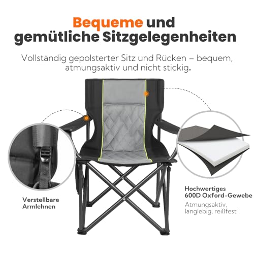 Detalle de Homecall Campingstuhl faltbar bis 360 kg, XXL Hochlehner Klappstuhl 2 Stück