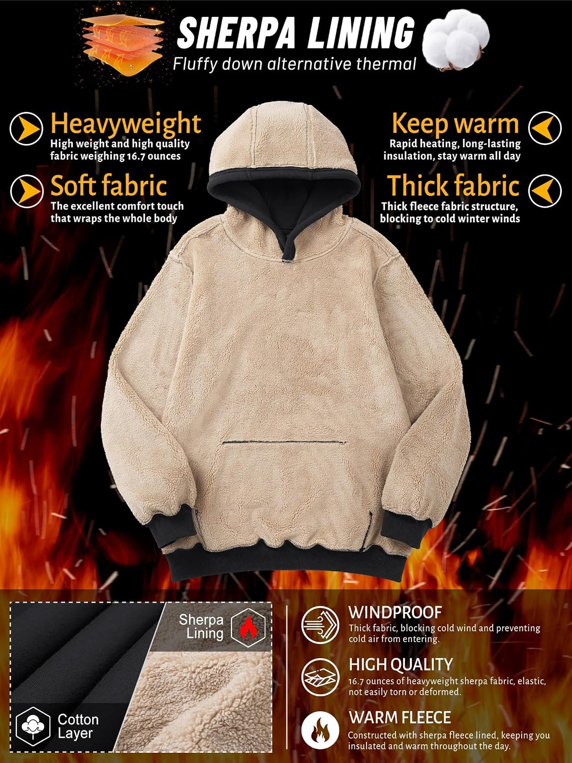 Detalle 1 de TACVASEN Women's Sherpa-Lined Fleece Hoodie with Kangaroo Pocket