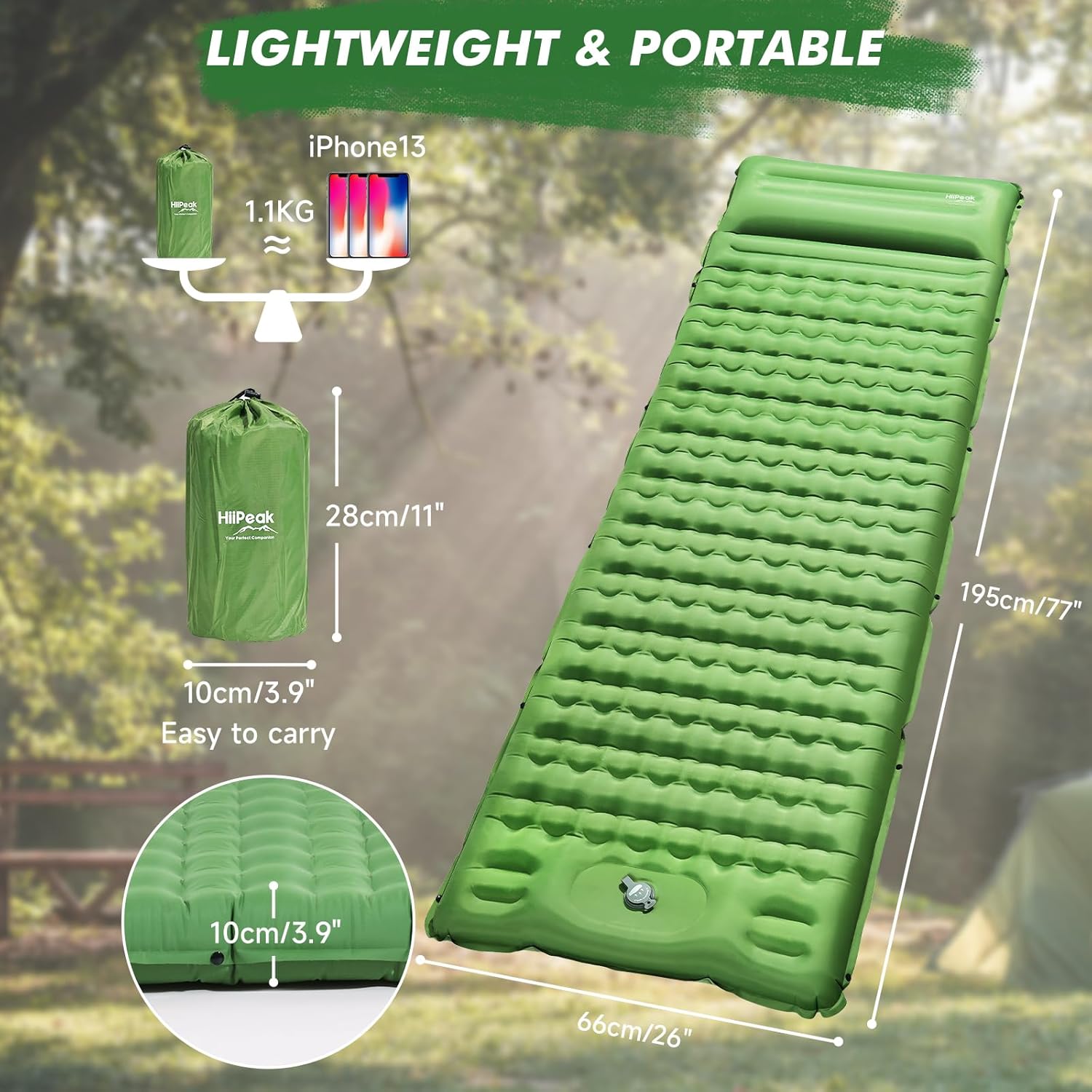 Thumbnail 2 de HiiPeak Sleeping Pad: Ultralight Inflatable Mat with Built-in Foot Pump for Camping