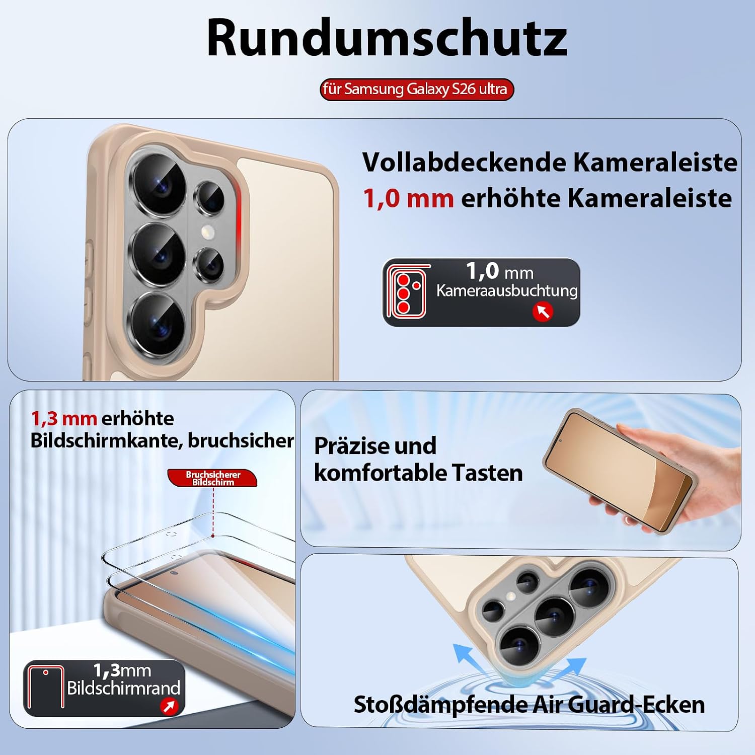 Detalle de Dizn Hülle für Samsung Galaxy S26 Ultra – Schutzcase mit 2 Glasfolien, Objektivschutz und MagSafe-Kompatibilität