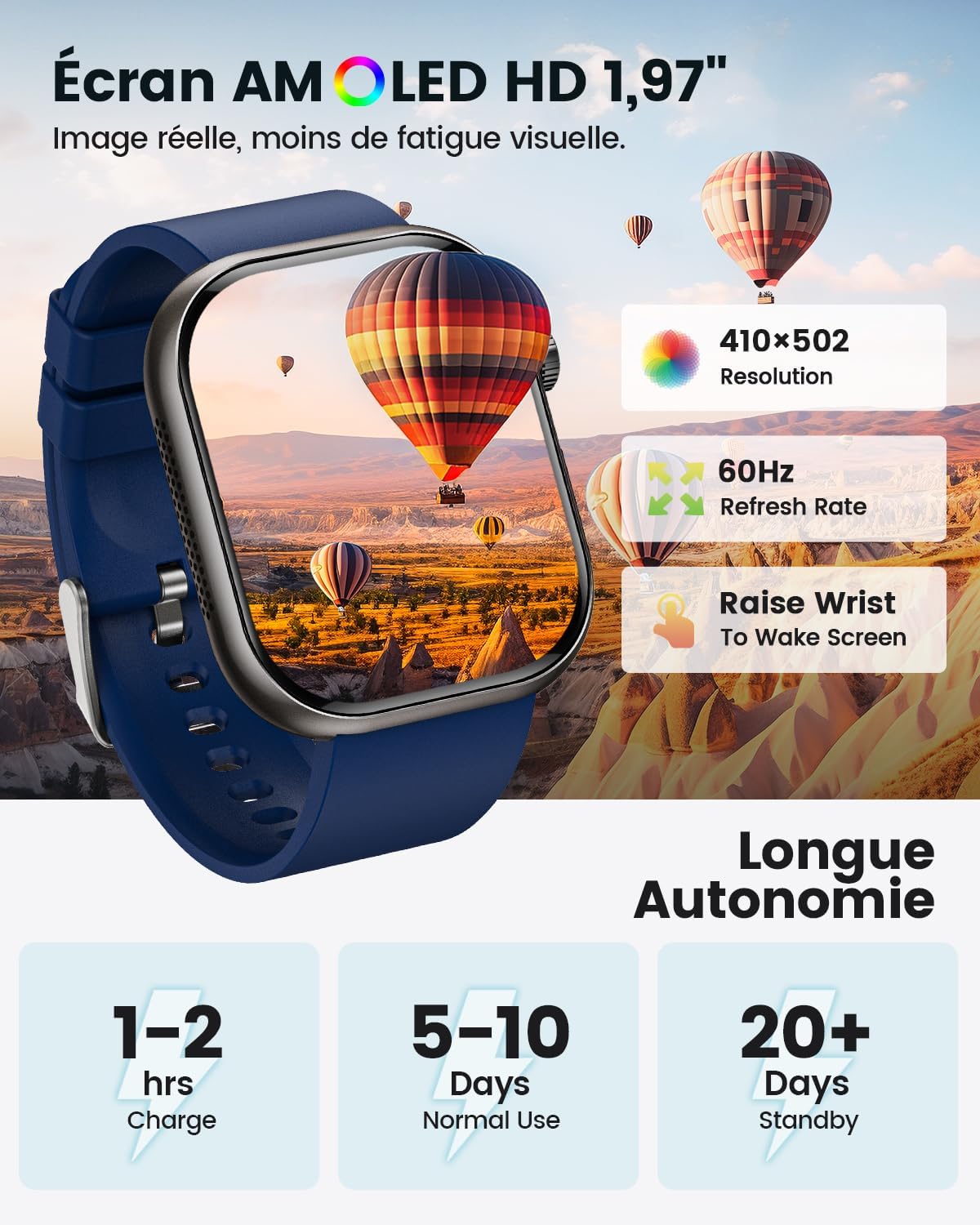 Thumbnail 6 de 2026 Nouvelle Montre Connectée Homme avec ECG et Suivi Santé – 1,97" AMOLED, 140+ Modes sport, HRV et SpO2