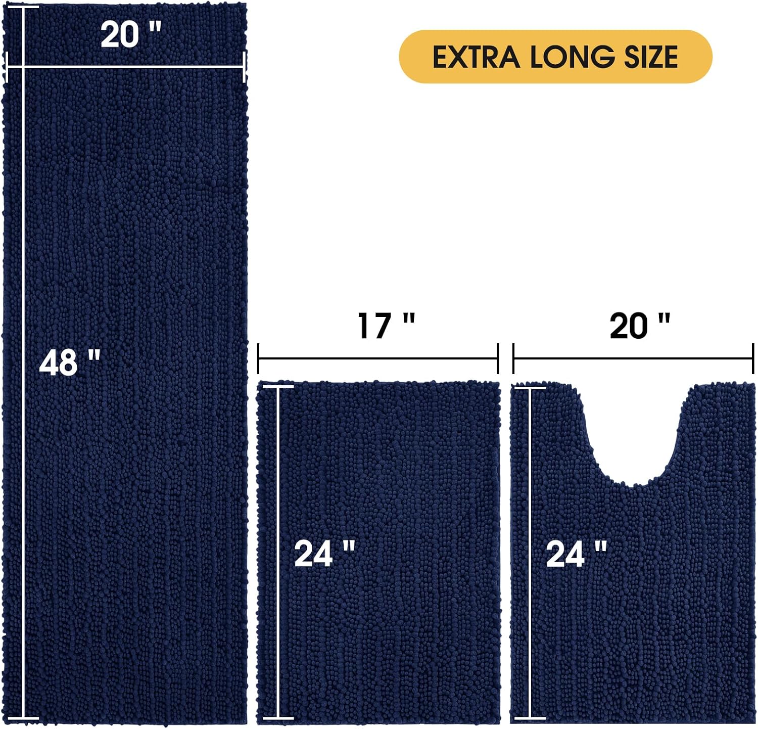 Detalle 2 de ACCUMTEK Upgrade Extra Large Navy Blue 3-Piece Bath Rug Set