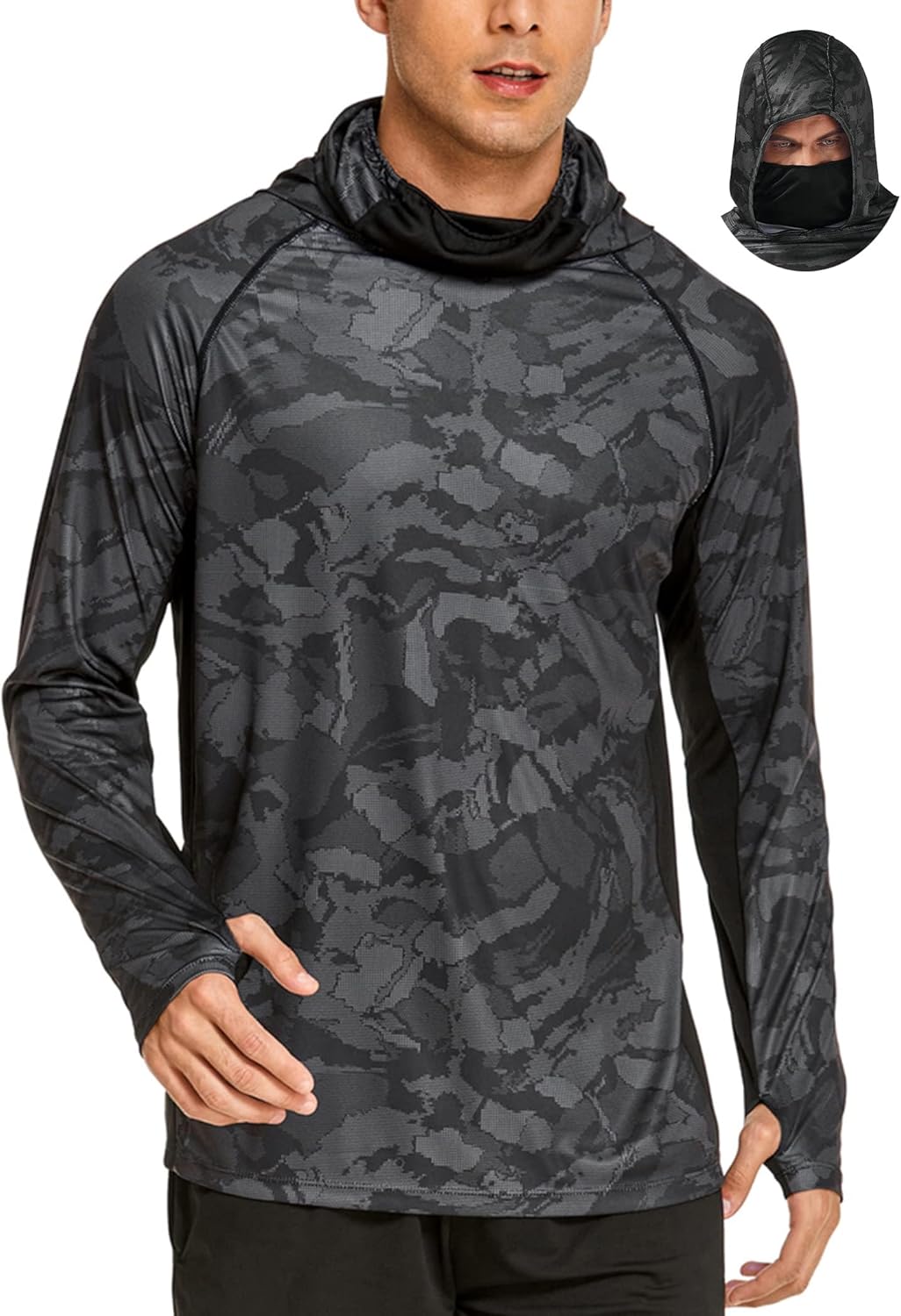 Detalle de COOrun Men's Hooded Sun Shirt with Mask — UPF 50+ Rash Guard for Outdoor Comfort