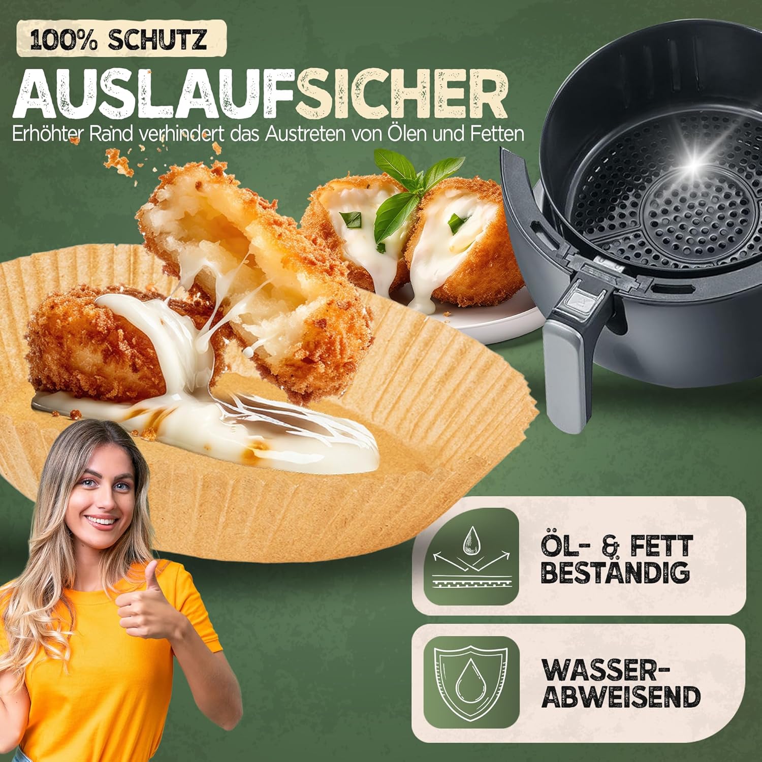 Thumbnail 4 de KNUSPERLIEBE® Backpapier für Heißluftfritteuse (Airfryer) – Rund, ölbeständig, 2–4,4 L, 16–20 cm – 100 Stück